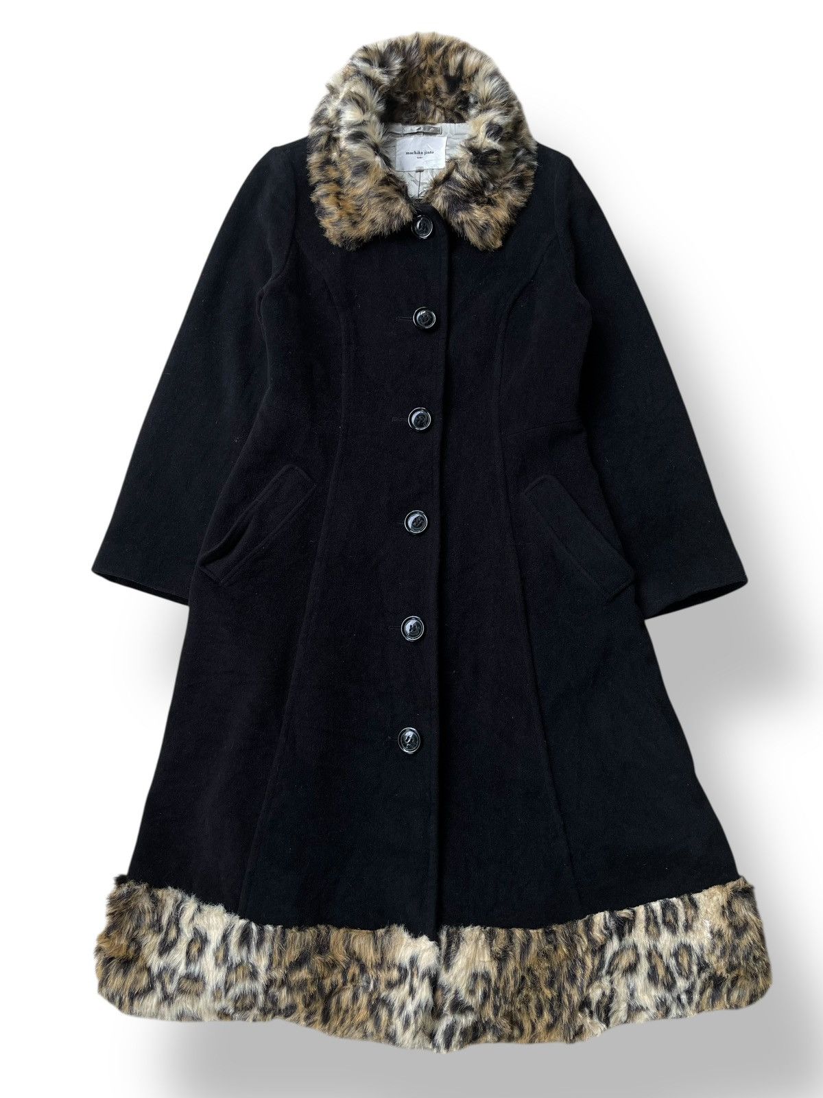 14th Addiction 🇯🇵 Machiko Jinto Leopard Fur Trench Coat Goa Gothic Punk Vkei Size S / US 4 / IT 40 - 1 Thumbnail