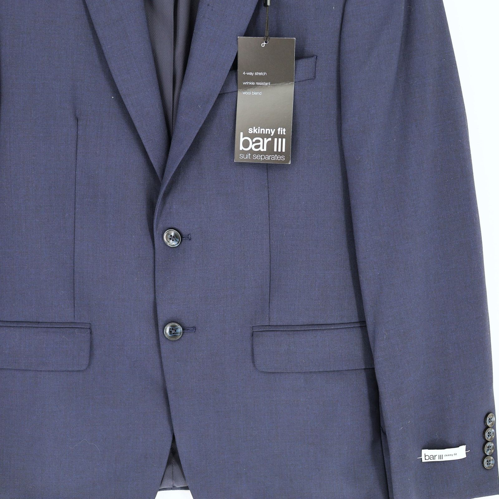 Bar III Bar III Men's Navy Wool-Blend Skinny Suit Jacket Size 42L Size 42L - 3 Thumbnail