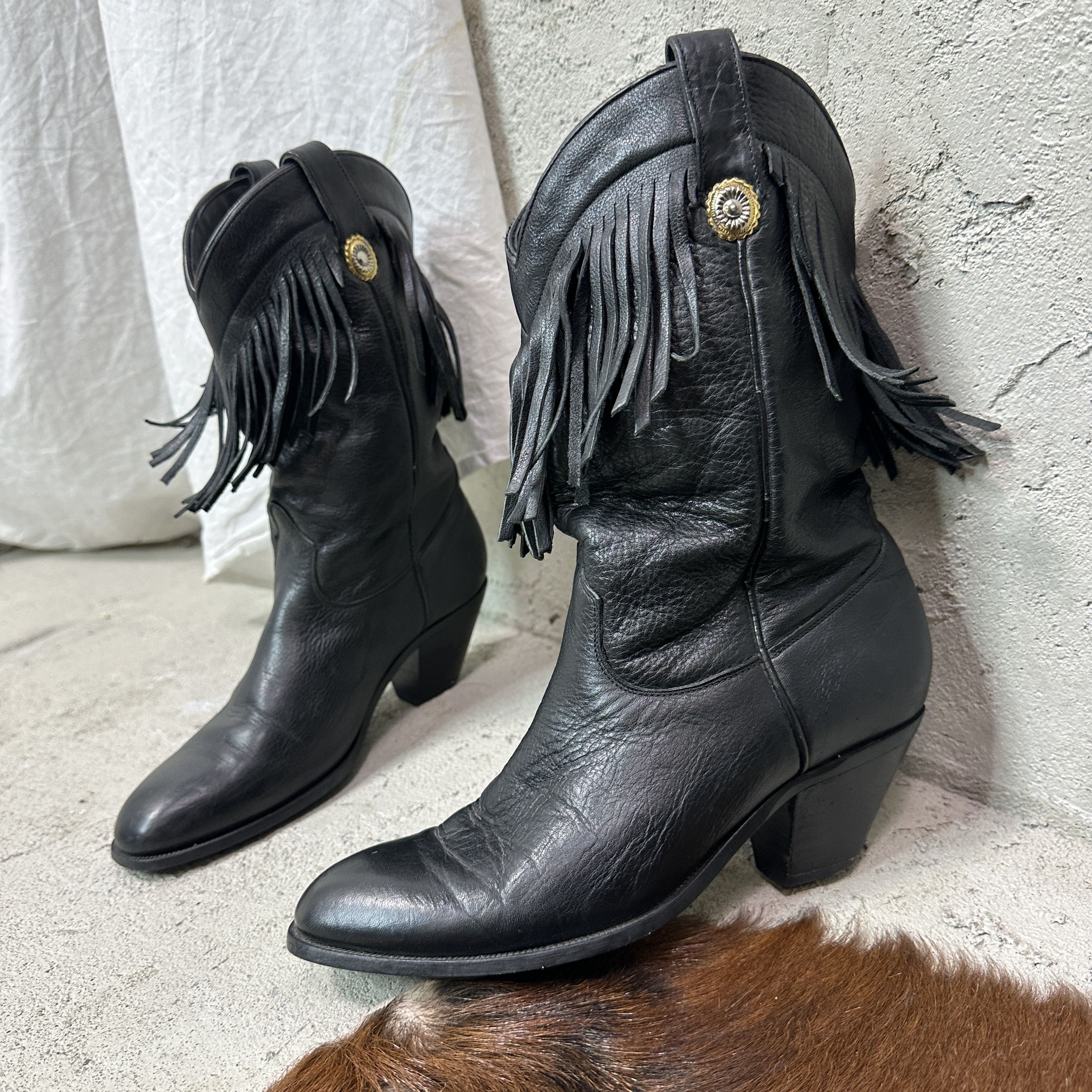 Vintage Vintage Leather Western Fringe Cowboy Boots Y2K Size US 7.5 / IT 37.5 - 2 Thumbnail