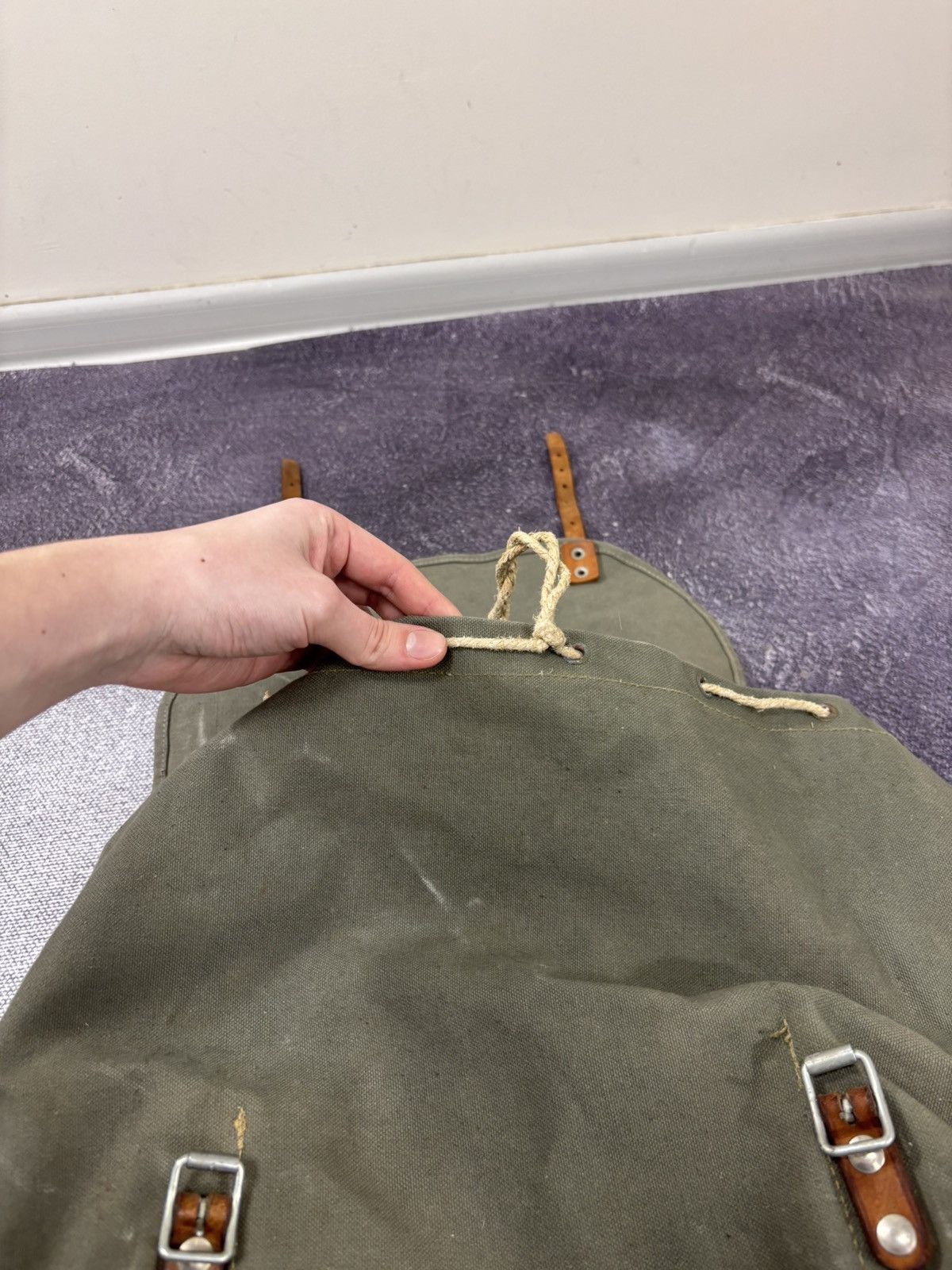 Other Vintage Swedish Army M39 Backpack Canvas Leather Metal Frame Size ONE SIZE - 9 Thumbnail