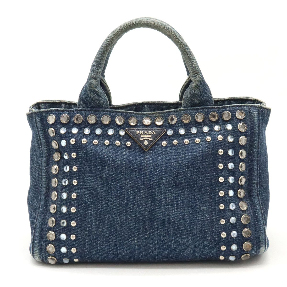 Prada Prada Prada Denim Bijou Studs CANAPA Tote Bag 1BG439 Denim Tote Bag 1BG439 in Good Condition Size ONE SIZE - 1 Thumbnail