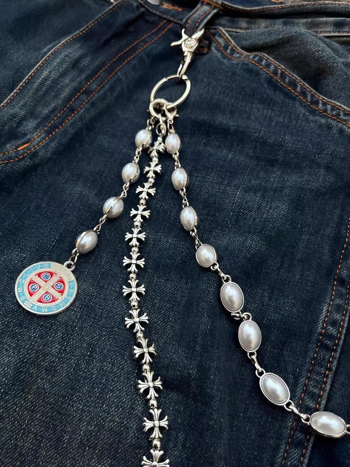 Jewelry Layered Pearls Wallet Chain,Y2K Jeans Chain,Gothic Pants Size ONE SIZE - 4 Thumbnail