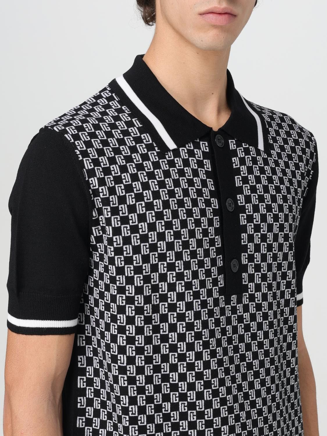 Balmain o1mt1gz0126 Mini Monogram Wool Polo Shirt in Black/White Size US L / EU 52-54 / 3 - 5 Thumbnail
