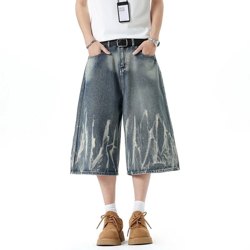 Jean Lightning Pattern Tie-Dye Denim Shorts Men Summer Size US 34 / EU 50 - 6 Thumbnail