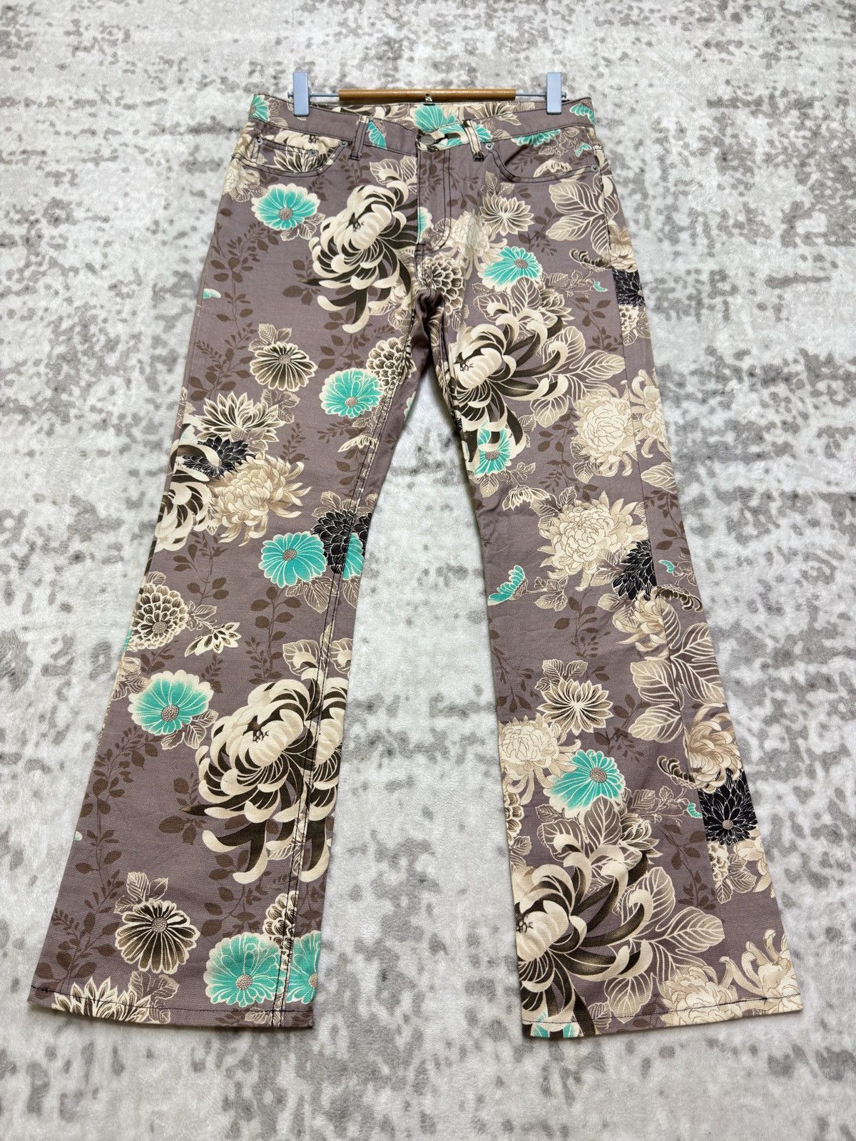 Hysteric Glamour Flare Glamdy Floral Printed Pants Turquoise Accents Size US 30 / EU 46 - 1 Thumbnail