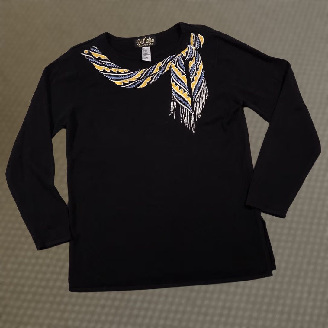 Bob Mackie VINTAGE Bob Mackie Wearable Art Sweater Womens M Black Beaded Fringe 90s Size M / US 6-8 / IT 42-44 - 1 Thumbnail