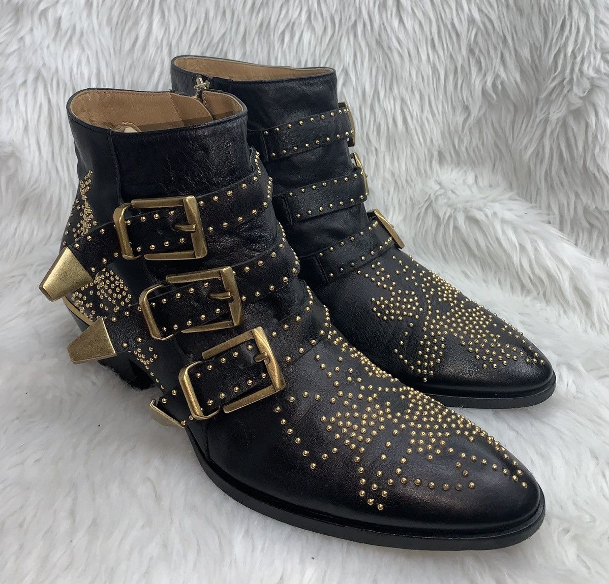 Chloe Chloe Susanna Gold Stud Western Ankle Boots Size US 7.5 / IT 37.5 - 1 Thumbnail