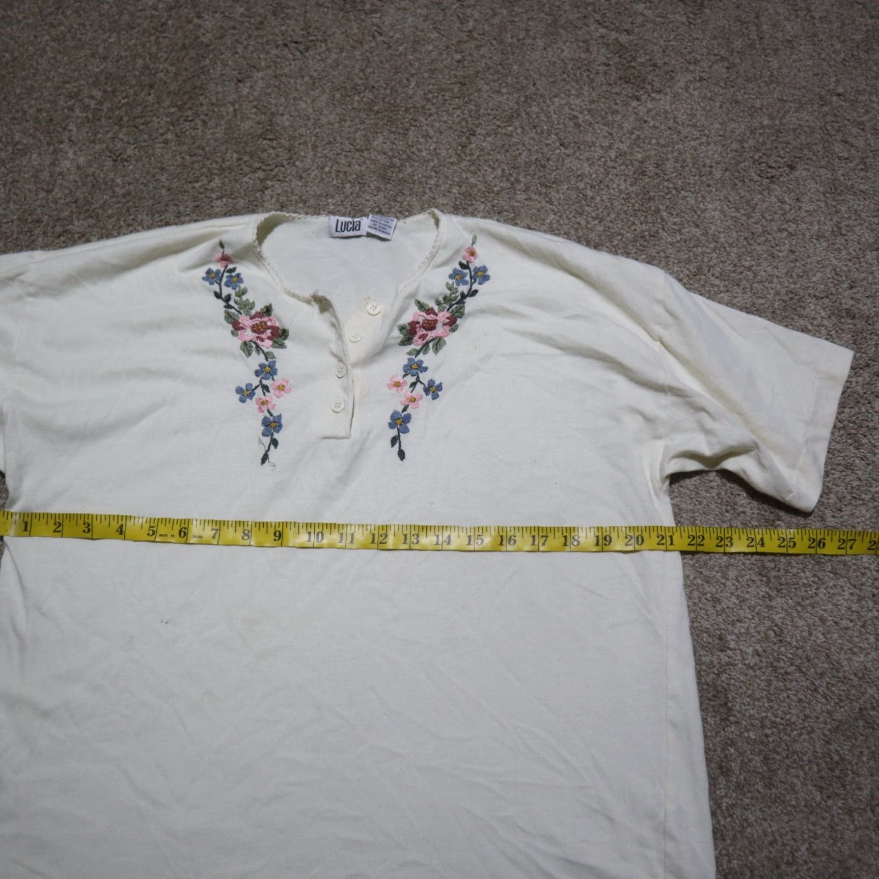 Vintage Lucia Floral Shirt Adult Large White Women's Tee Button Collar Short Sleeve Size L / US 10 / IT 46 - 3 Thumbnail