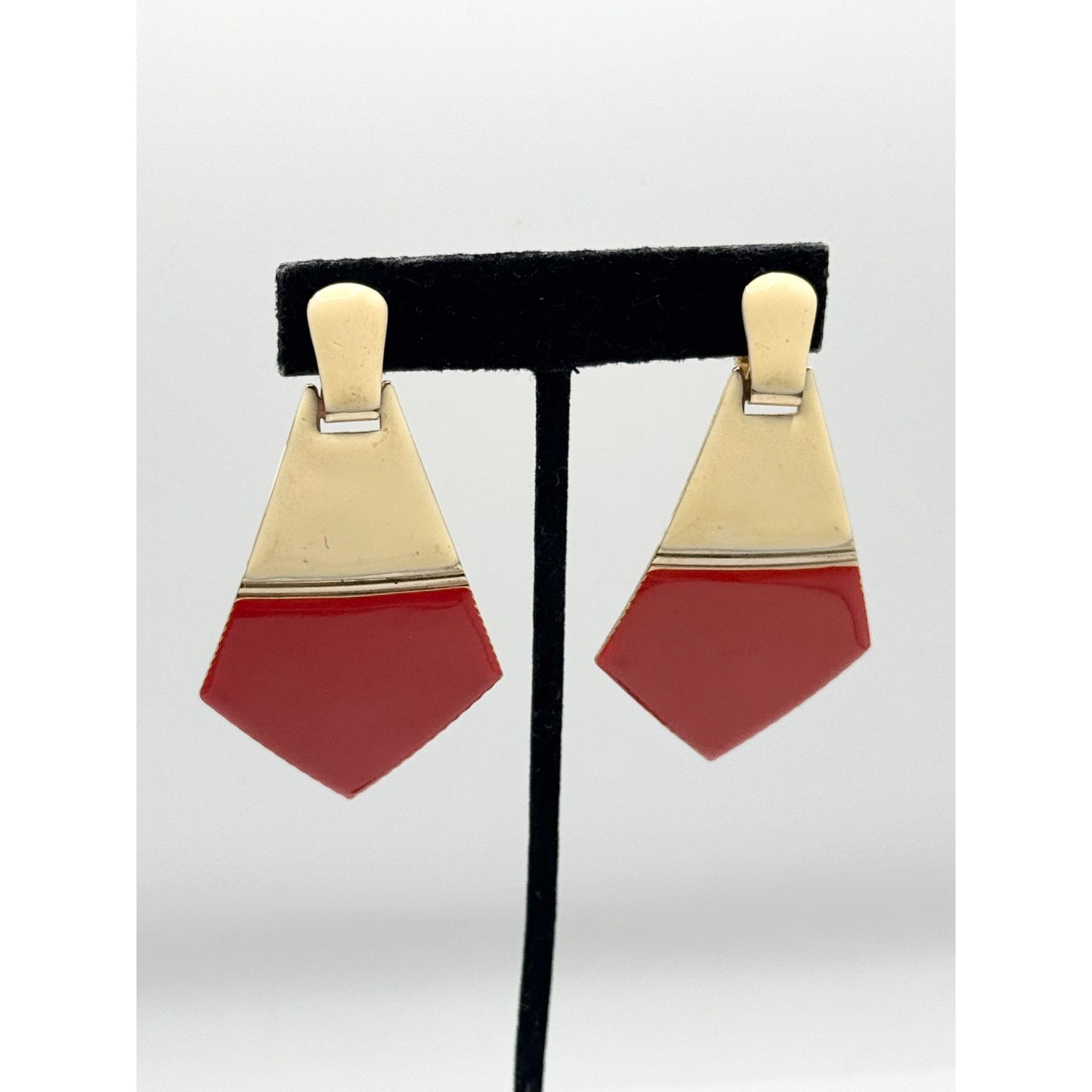 Vintage Vintage red & white enamel dangle drop earrings Size ONE SIZE - 2 Thumbnail