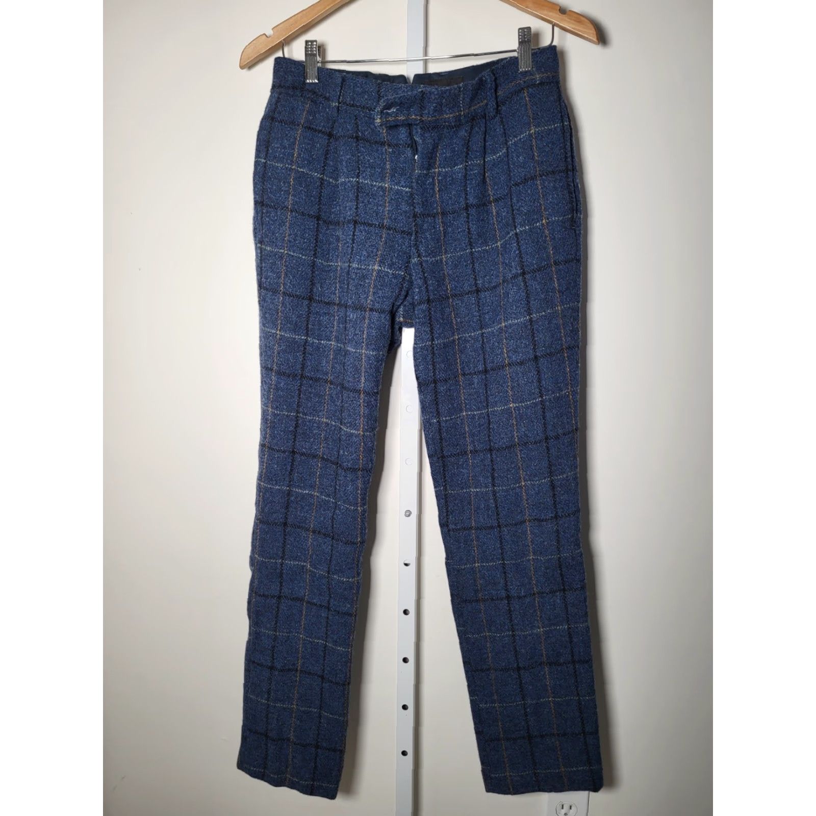 Asos ASOS X Harris Tweed Slim Fit Wool Blue Green Orange Check Pleated Pants 32x30 Men Vintage Size US 30 / EU 46 - 3 Thumbnail