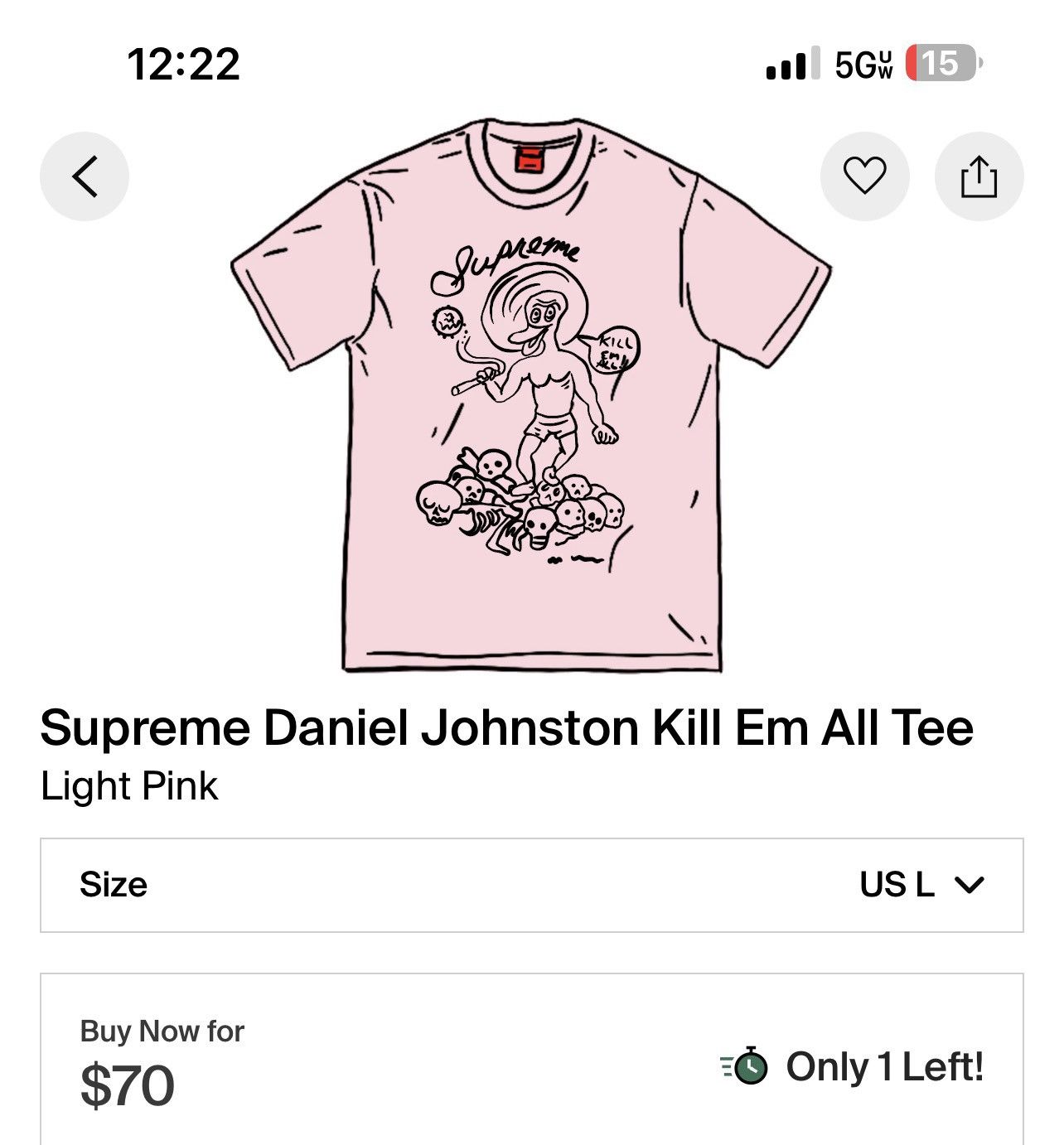Supreme Supreme Dan Johnston Kill Em All Tee - Pink - Size Large Size US L / EU 52-54 / 3 - 5 Thumbnail