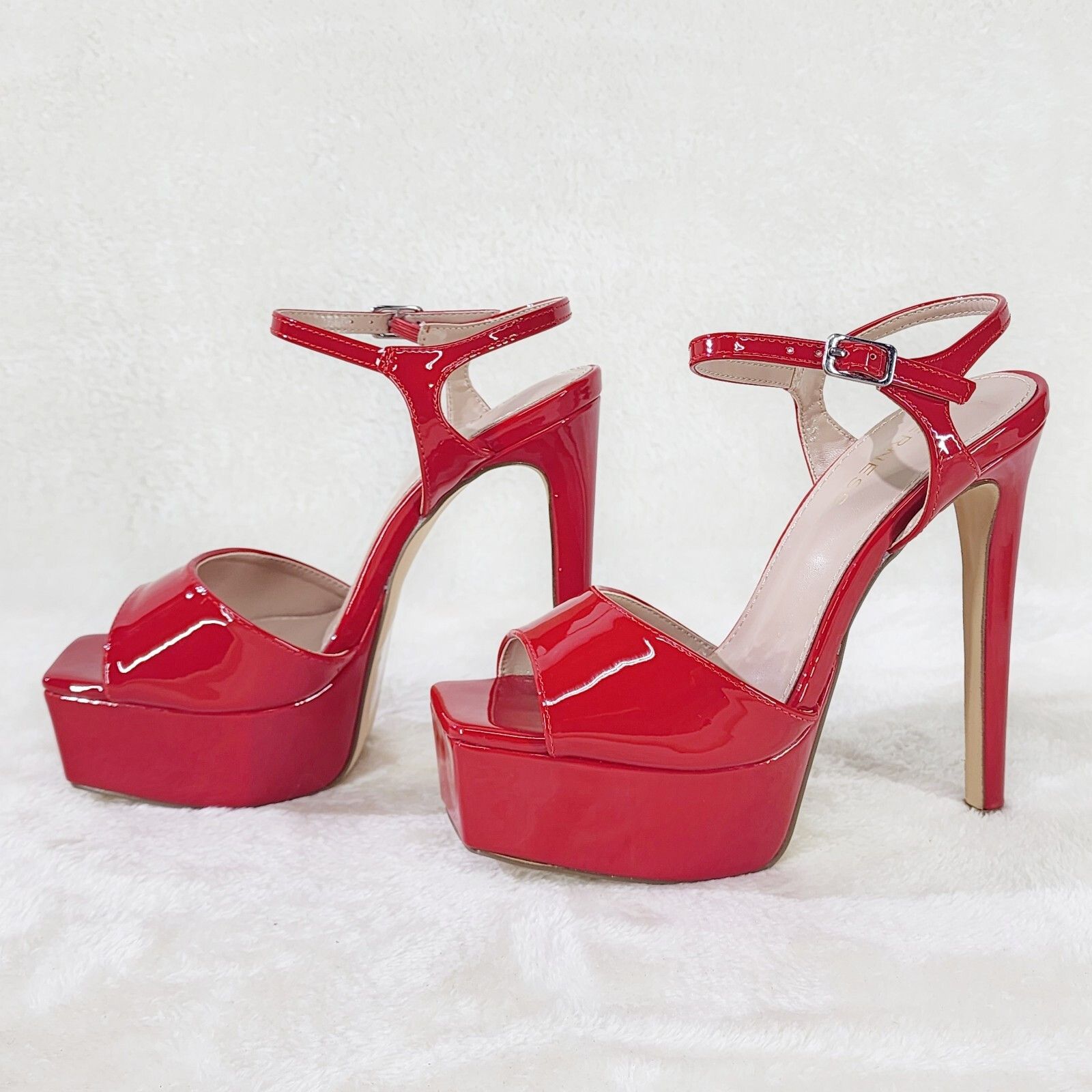 Other Gwen Glossy Red Patent Platform Open Toe 6" Stiletto High He Size US 7 / IT 37 - 4 Thumbnail