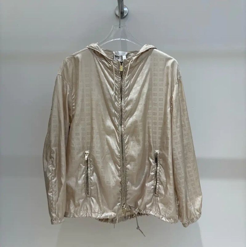 Miu Miu Miu Miu Women's Spring Fall Gold Nylon Jacket 0089 Size S / US 4 / IT 40 - 1 Thumbnail