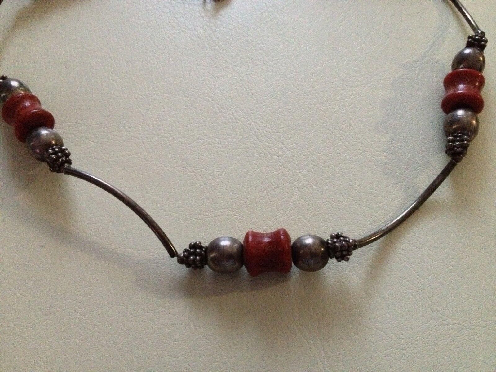 Handmade Sterling Silver Apple Sponge Coral Bead Necklace Size ONE SIZE - 1 Thumbnail
