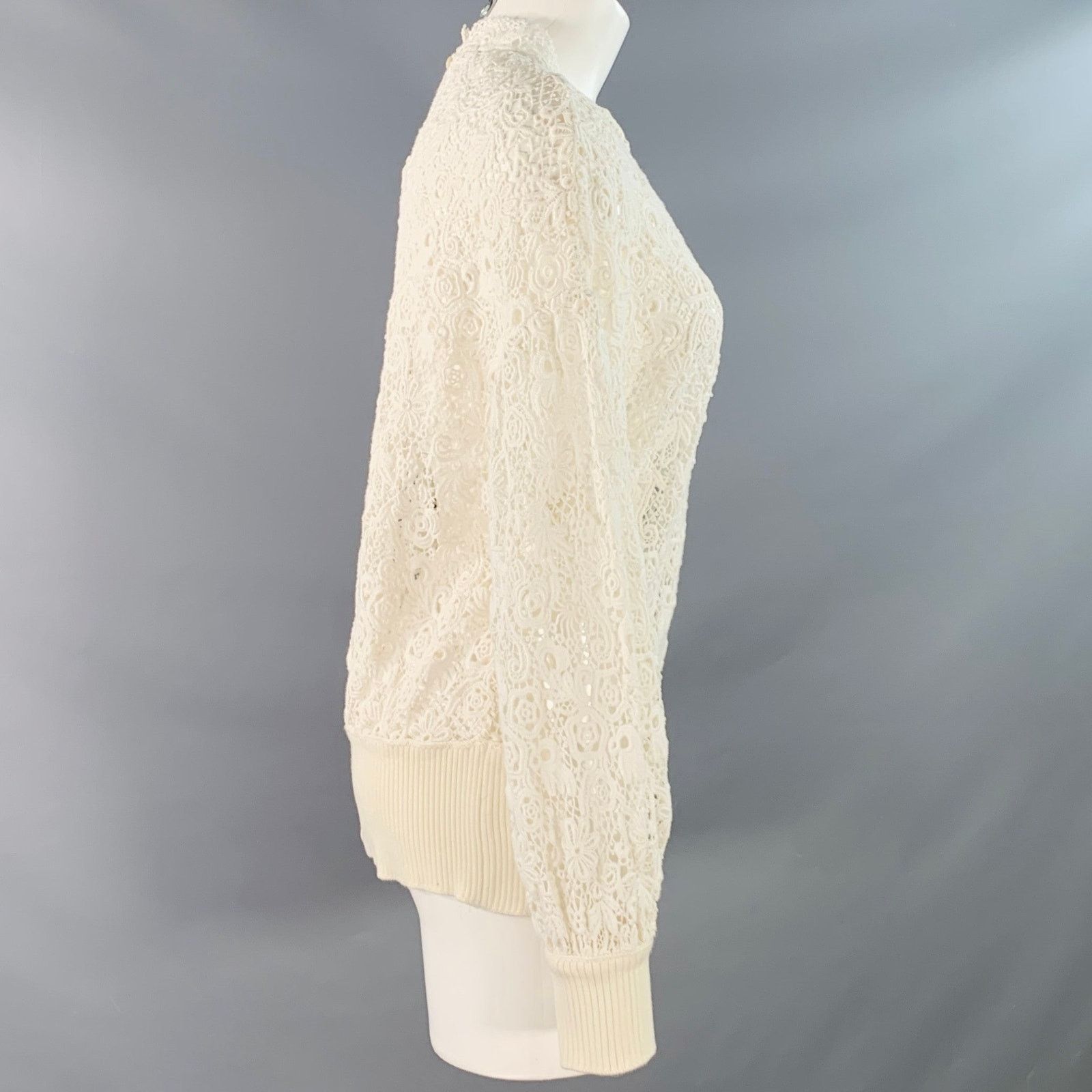 Burberry Size M White Cotton Blend Guipure Lace Long Sleeve Blouse Size M / US 6-8 / IT 42-44 - 3 Thumbnail