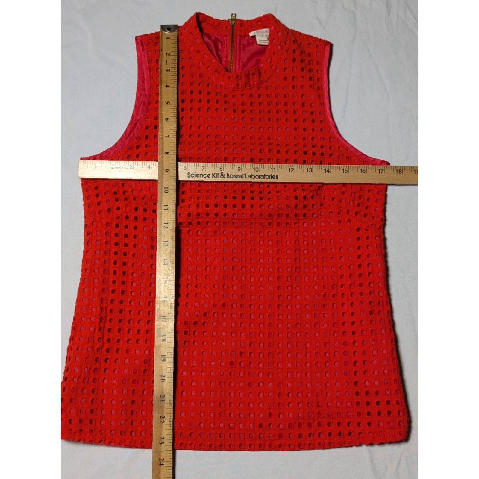 J.Crew J.CREW Women Size 2 Orange Cotton Square GEO Eyelet Lined Sleeveless Blouse Size XS / US 0-2 / IT 36-38 - 3 Thumbnail