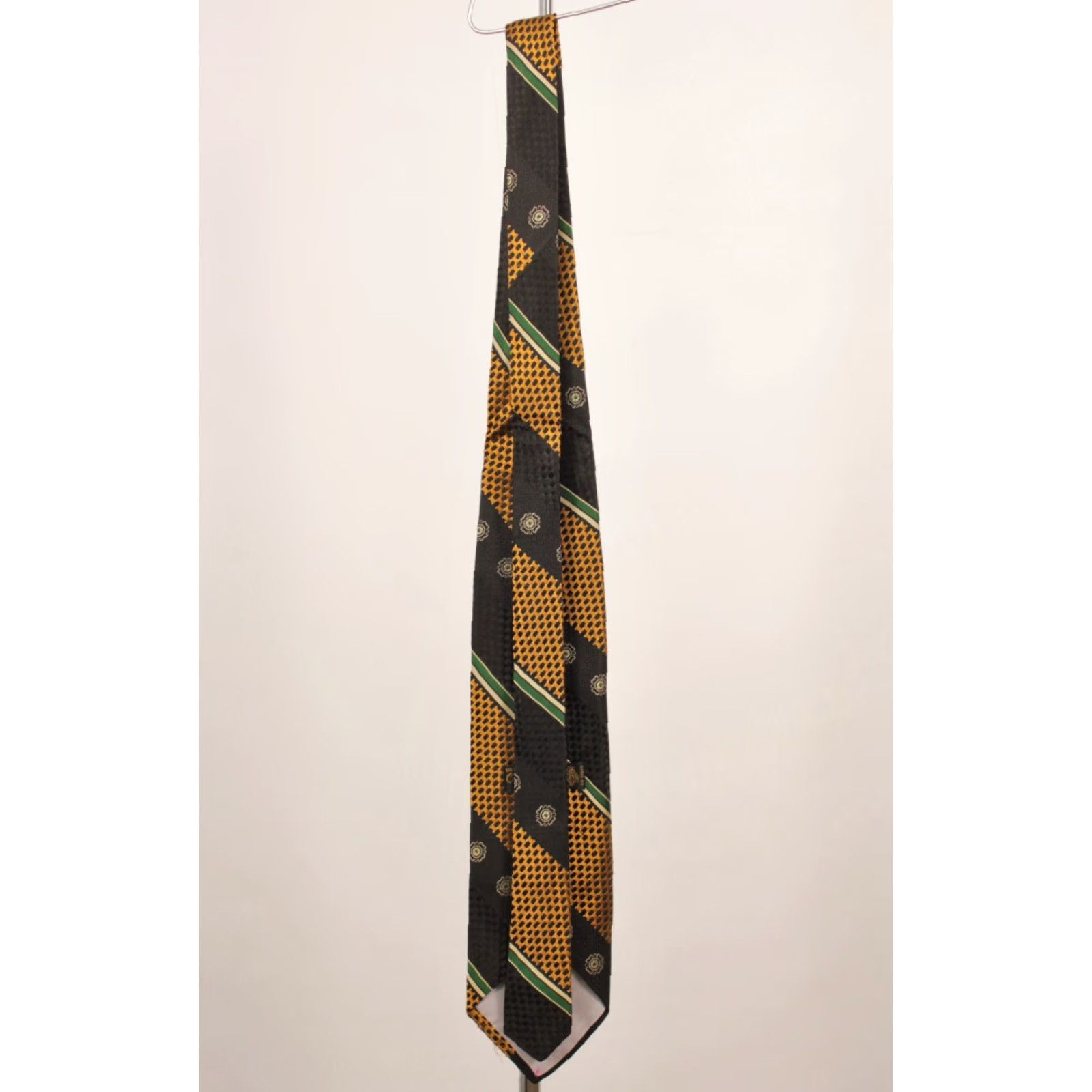 Vintage VTG James Davis Necktie Shirt Silk Tie NOS 70s Black Gold Green Striped Men’s / Adult Mens 56.25" 4" Wide Size ONE SIZE - 7 Thumbnail