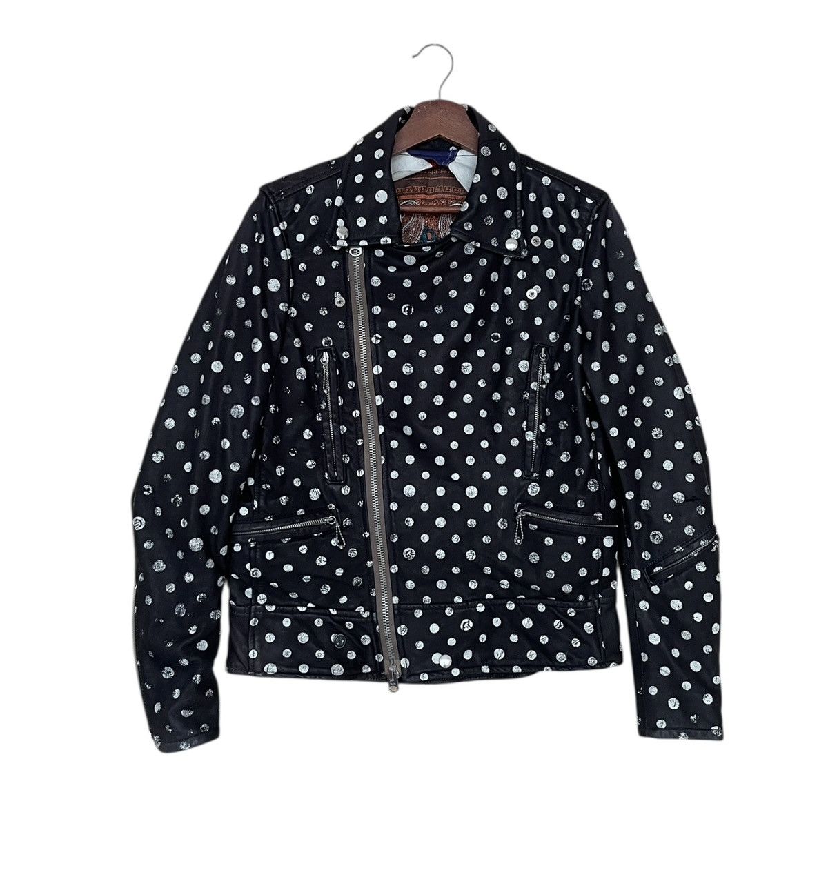 Seditionaries Vintage Brand Double Collar Polka Dot Leather Jacket 1990s Size US M / EU 48-50 / 2 - 1 Thumbnail