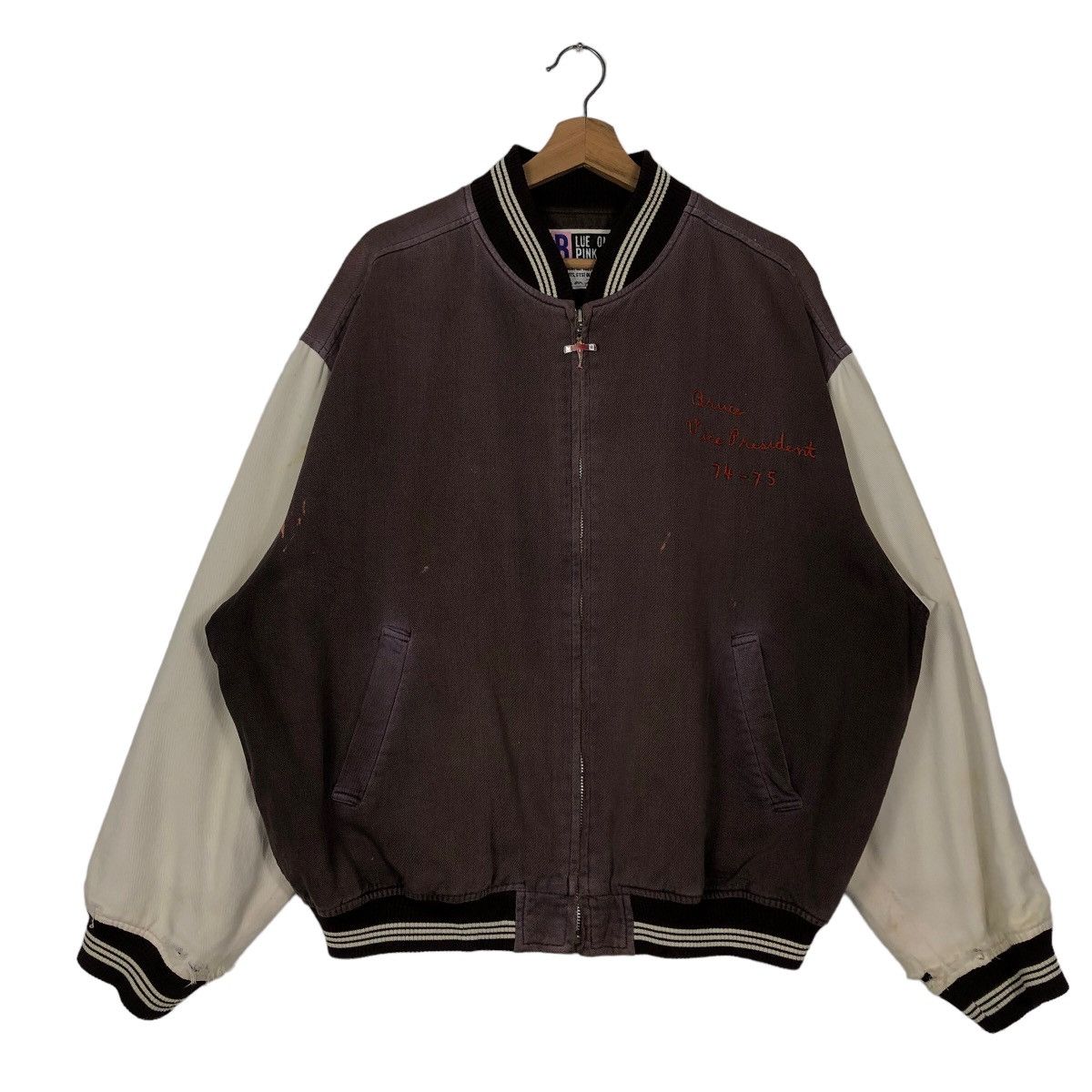 Japanese Brand 🔥90s Vintage Varsity Jacket Blue on Pink Big Logo Spell Out Size US M / EU 48-50 / 2 - 2 Thumbnail