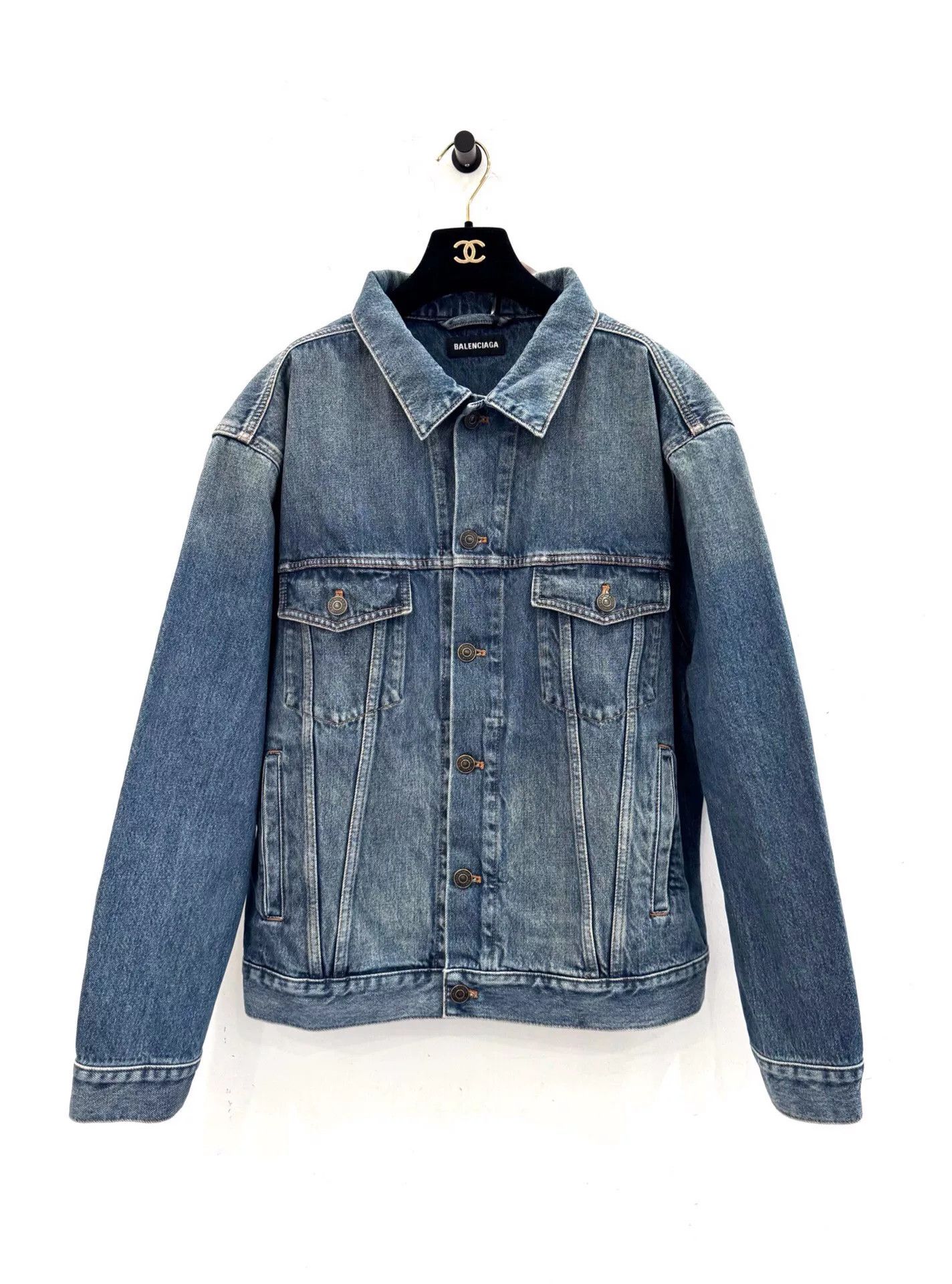 Balenciaga Logo Print Single-Breasted Denim Jacket