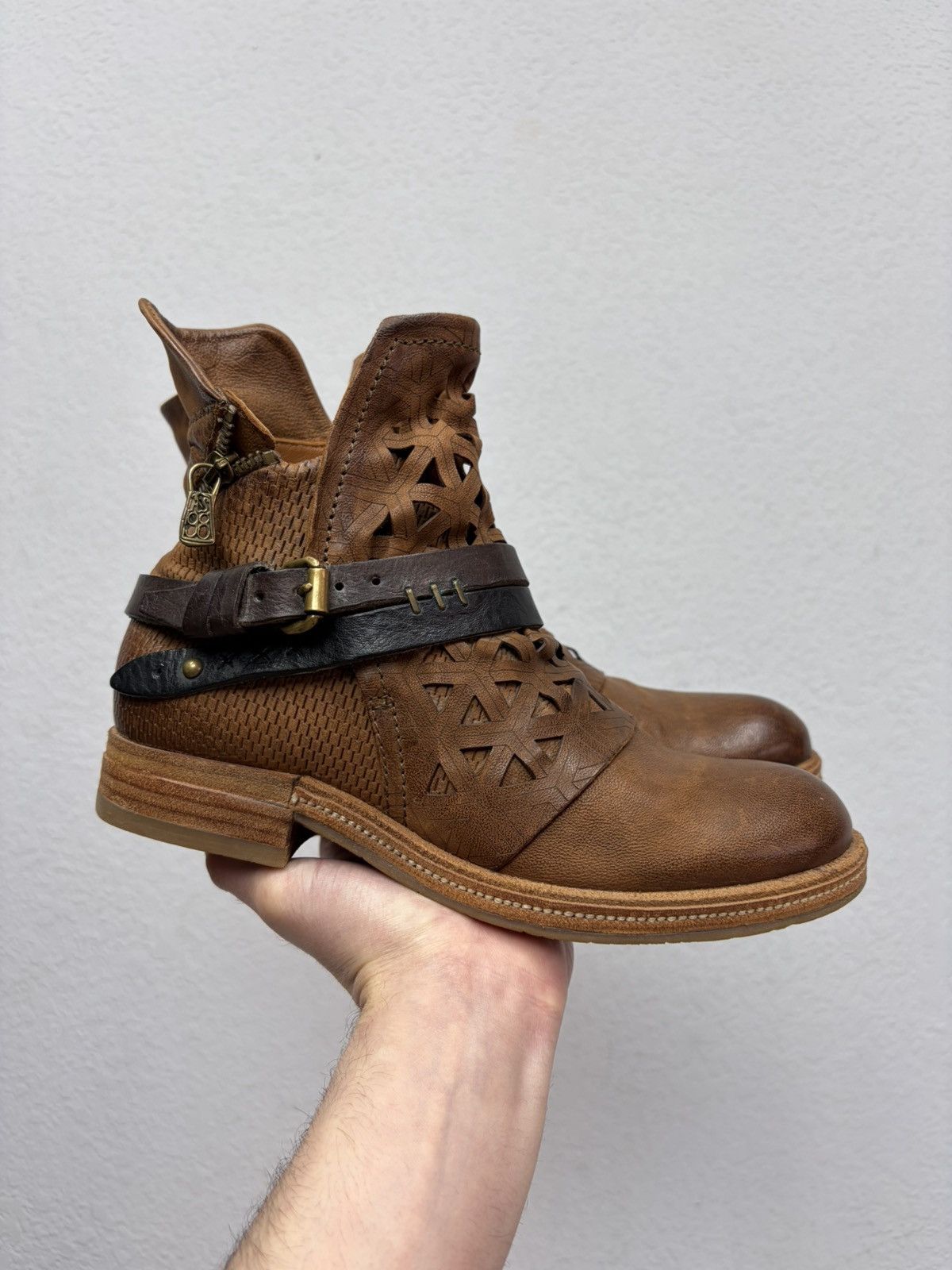 If Six Was Nine Brown Leather Studded Harness Boots Multi-Strap Biker Boots Size US 8 / IT 38 - 2 Thumbnail