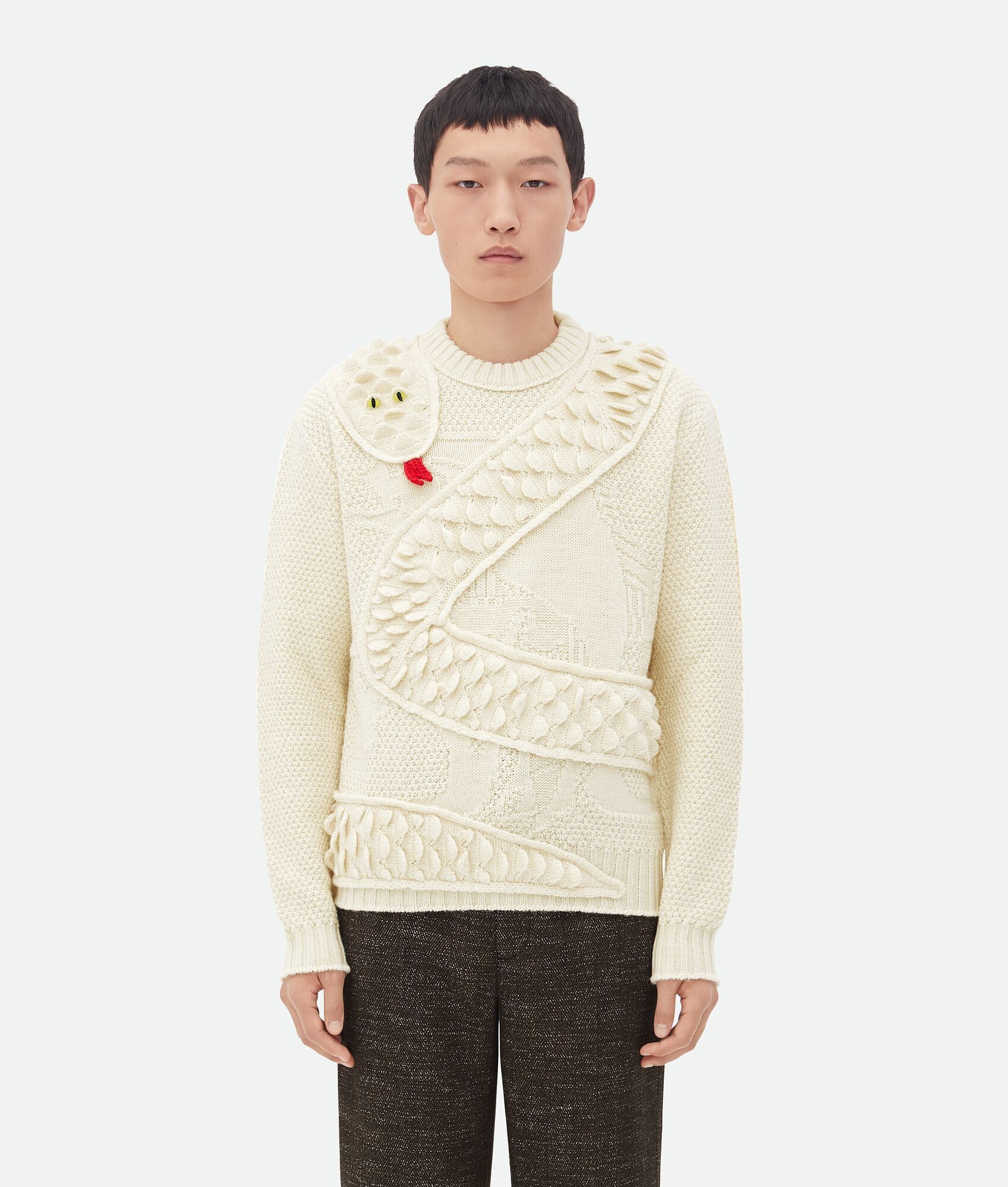 Bottega Veneta o1lf3ng10925 Snake Scales Wool Knit Jumper Sweater in Dove Size US L / EU 52-54 / 3 - 1 Thumbnail