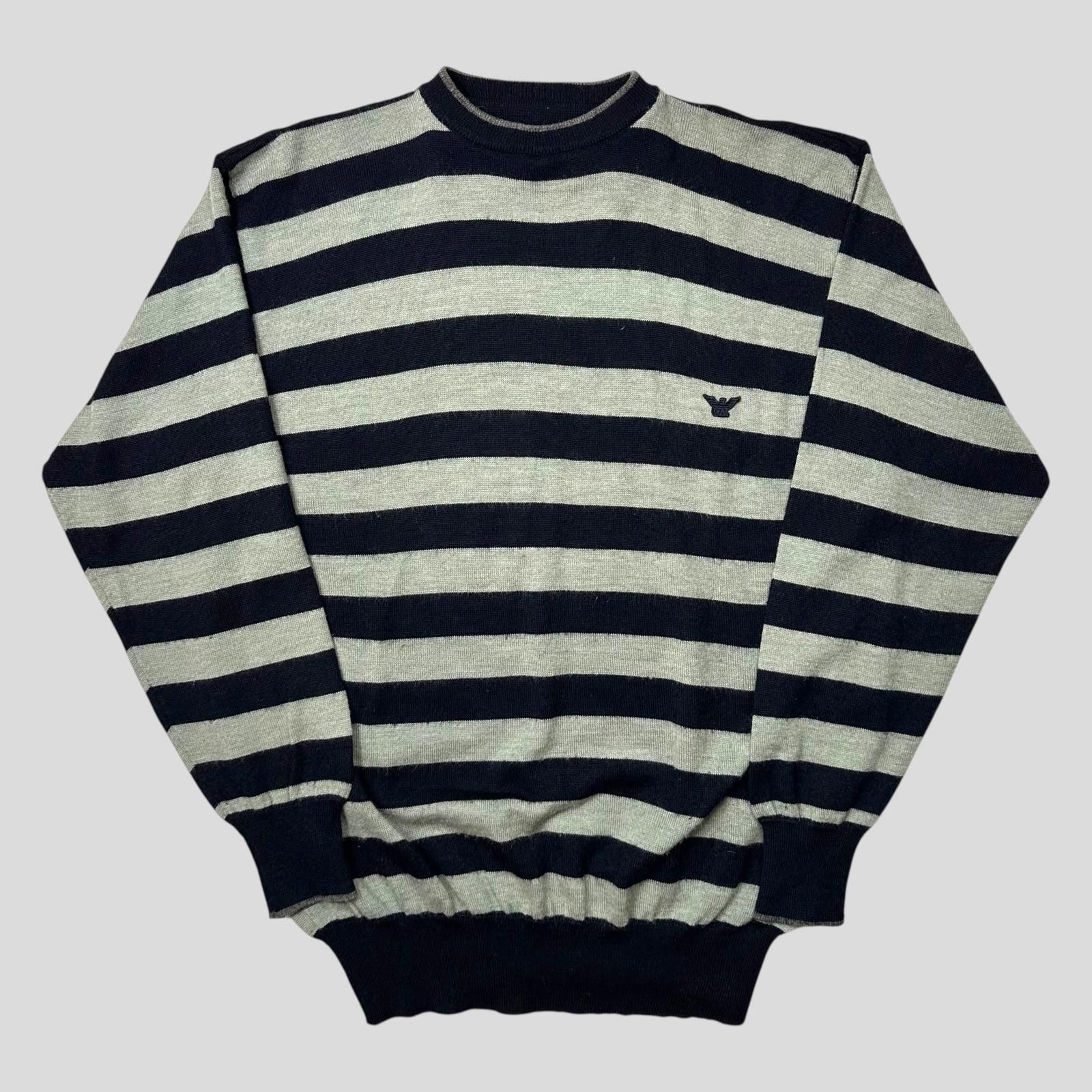 Armani Emporio Armani 80’s Striped Wool Pop Collar Knit Jumper - L Size US L / EU 52-54 / 3 - 1 Thumbnail