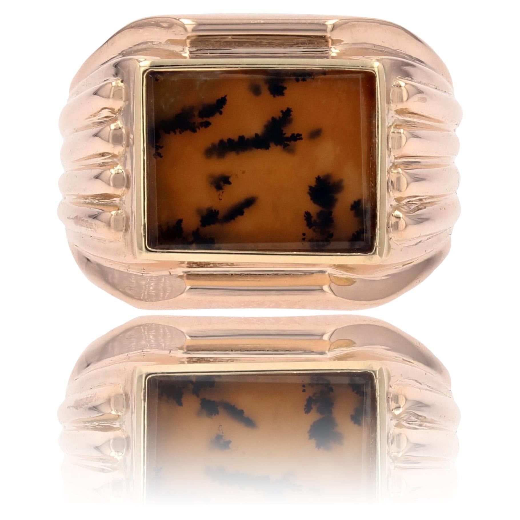 image of Vintage French 1950S Dendrite Agate 18 Karat Rose Gold Ladies Signet Ring, Women's