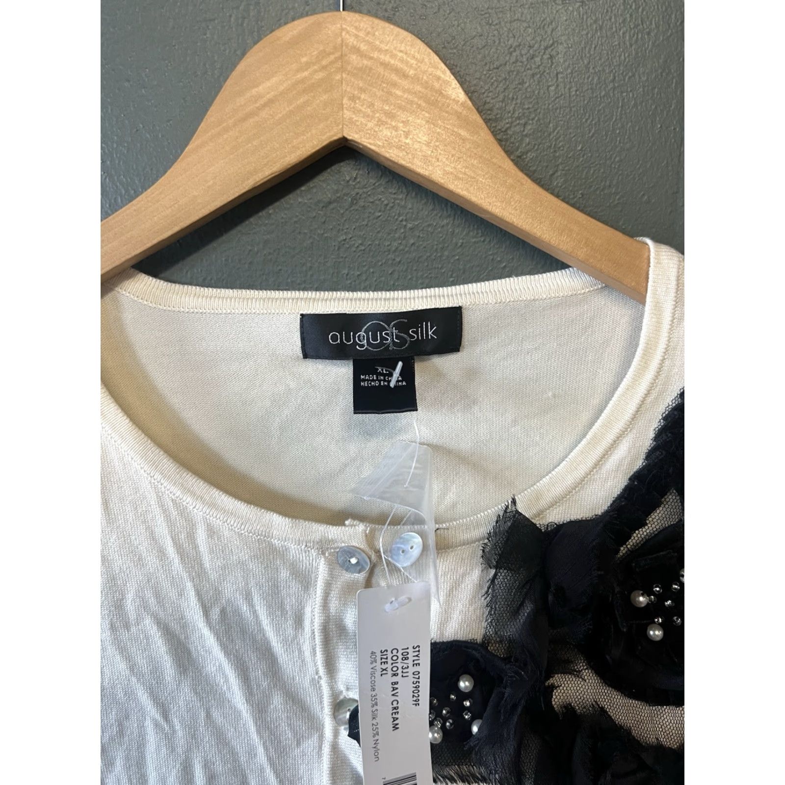 Vintage August Silk Cardigan Women XL Ivory NWT Bow Design Lightweight Size XL / US 12-14 / IT 48-50 - 3 Thumbnail
