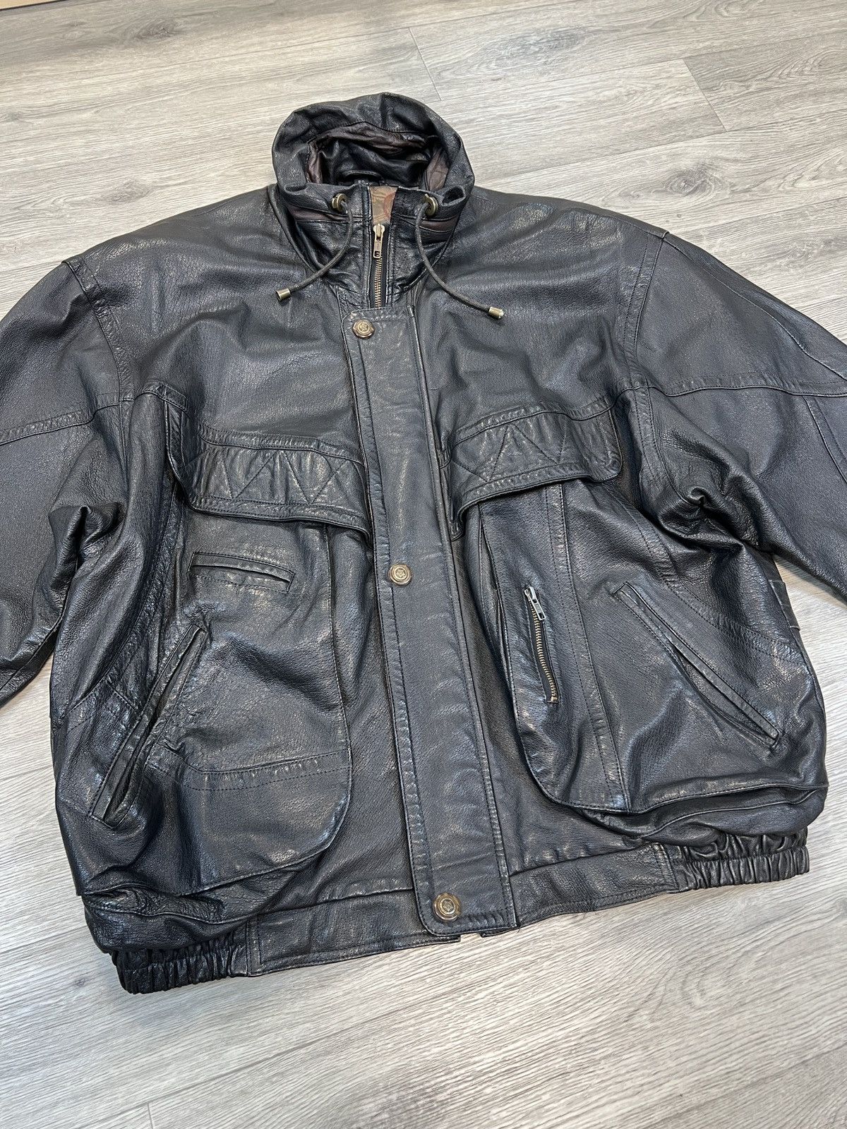 Leather True Vintage 80s Distressed Black Leather Bomber Jacket Size US XXL / EU 58 / 5 - 3 Thumbnail