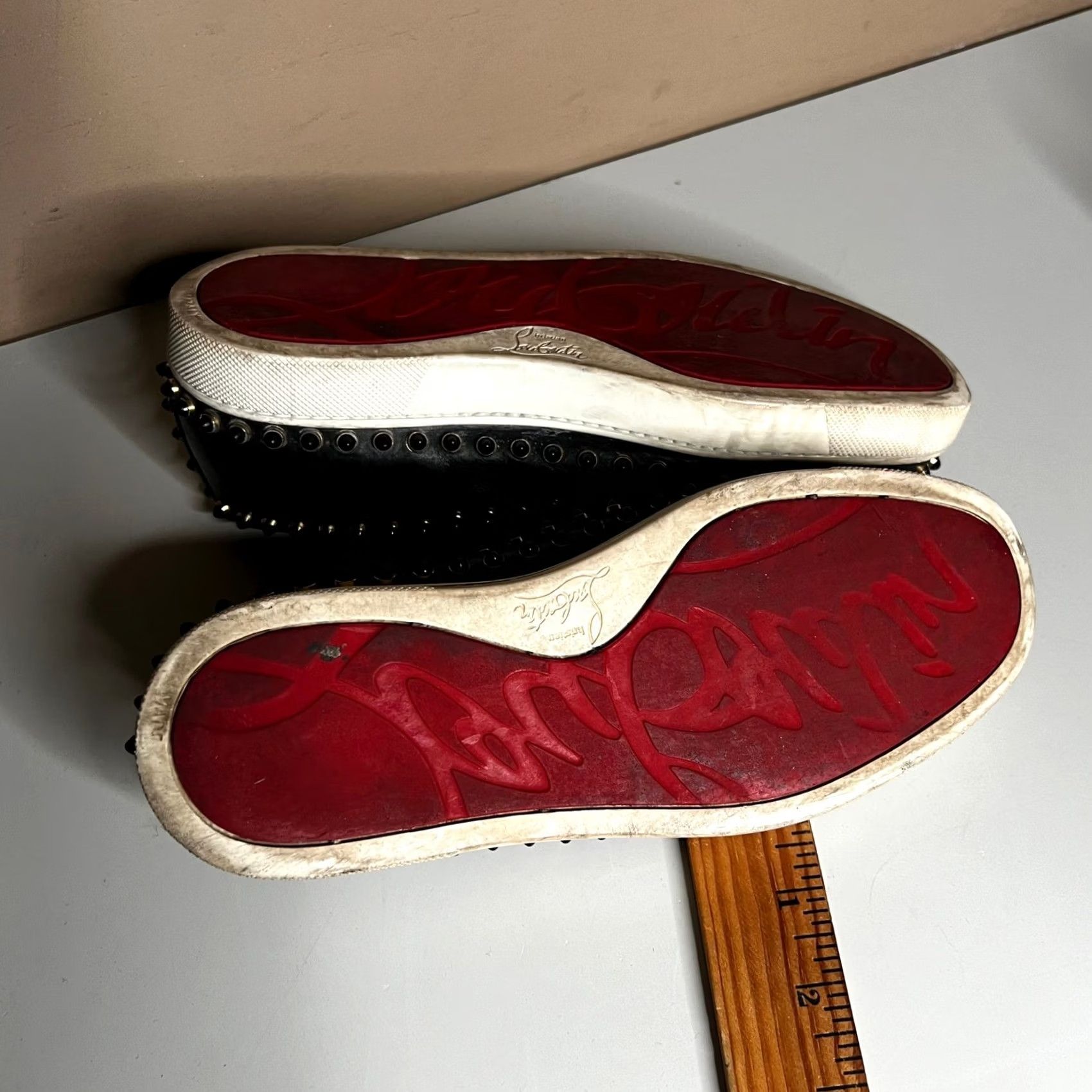 Christian Louboutin Christian Louboutin Roller Boat Black Leather Spiked Slip On Sneakers 37.5 Womens Shoes Men? Size US 8 / IT 38 - 4 Thumbnail