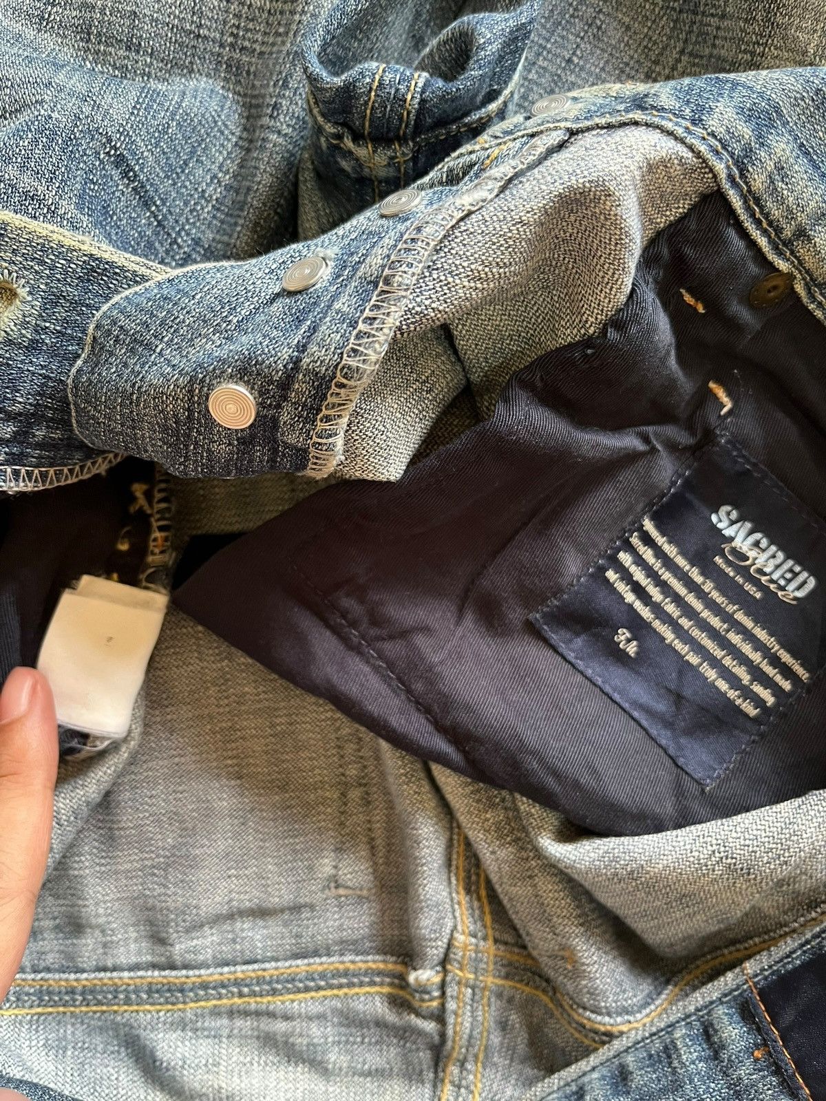 Japanese Brand Vintage USA Sacred Blue Bootcut Faded Wash Distressed Jeans Size US 29 - 12 Thumbnail
