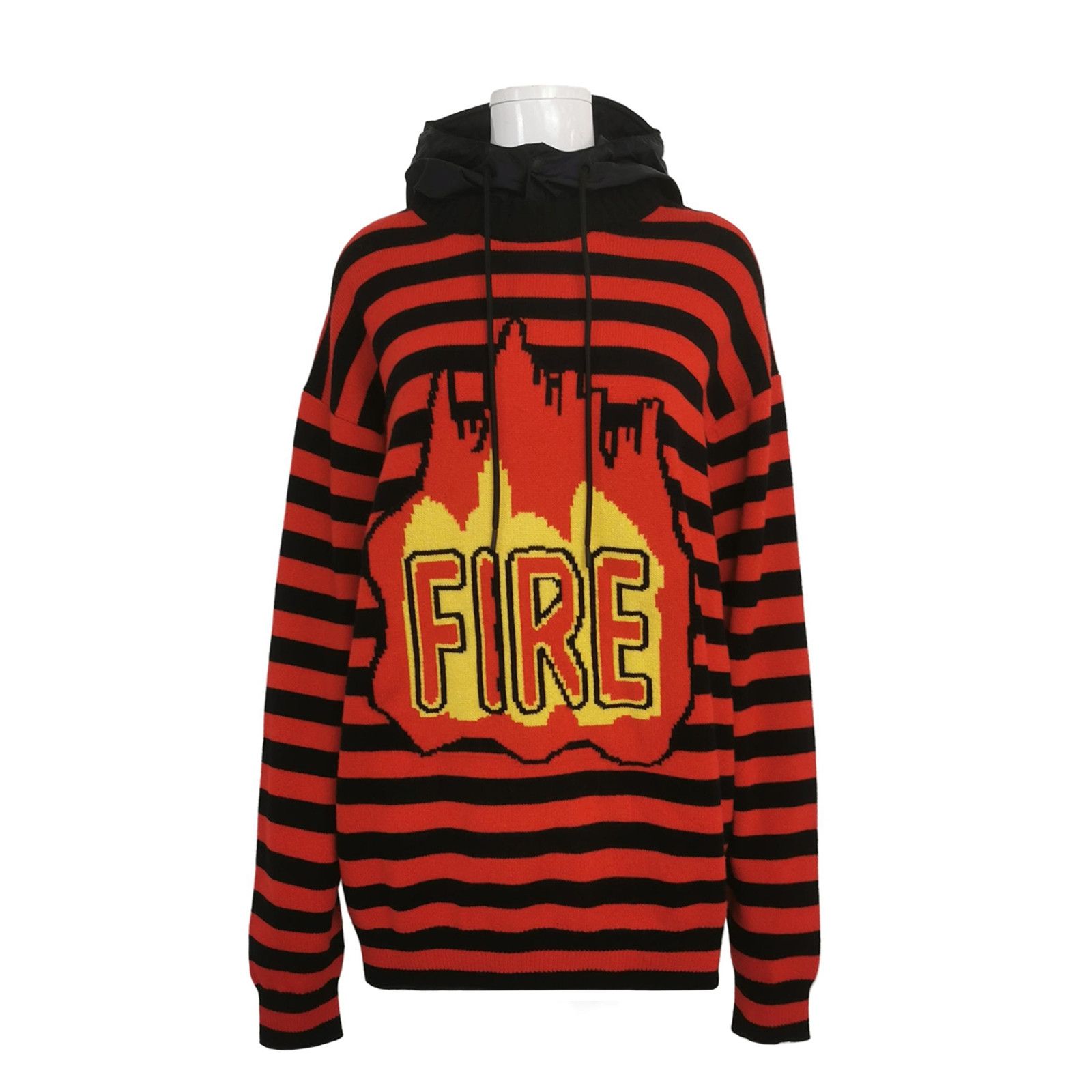 Moncler Red & Black Striped Fire Graphic Hooded Sweater Size XL / US 12-14 / IT 48-50 - 1 Thumbnail