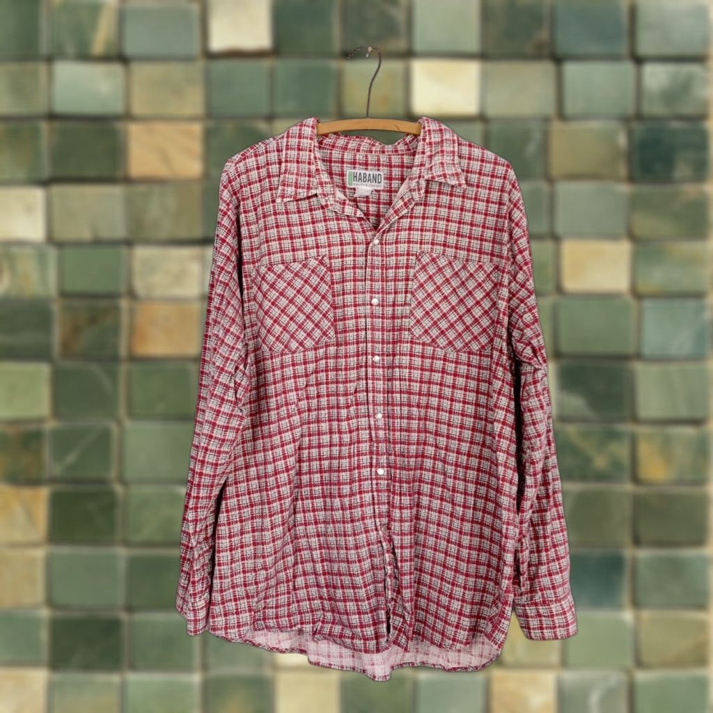 Haband VINTAGE Haband Pearl Snap Grunge Red White Long Sleeve Flannel Shirt L Mens Size US L / EU 52-54 / 3 - 1 Thumbnail