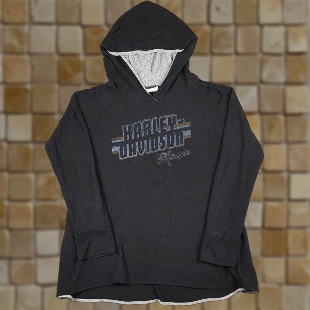 Harley Davidson VINTAGE Harley-Davidson Hoodie 2XL Black Biker Sweatshirt Fleece 90s Womens Size XXL / US 16-18 / IT 52-54 - 1 Thumbnail