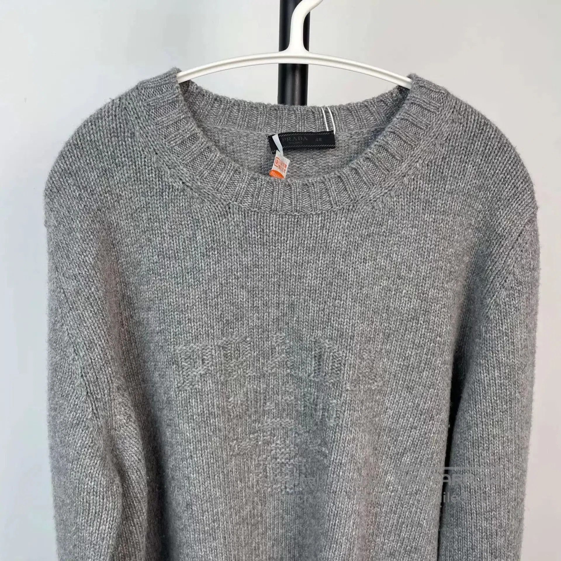 Prada Gray Crewneck Sweater with Textured Pattern. Size US M / EU 48-50 / 2 - 8 Thumbnail