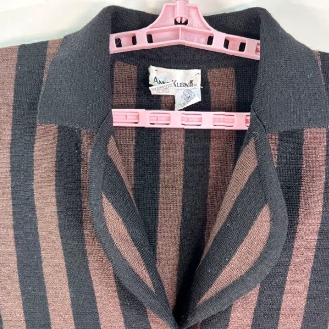 Anne Klein VINTAGE Anne Klein Cardigan Wool Striped Button Front Cardigan Woman L Black/Brown 80s Style Mens? Women's Size L / US 10 / IT 46 - 2 Thumbnail