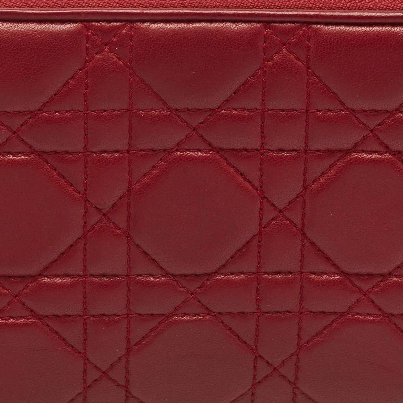 Dior Dior Lady Dior Voyageur Cannage Zip Wallet Red Size ONE SIZE - 3 Thumbnail