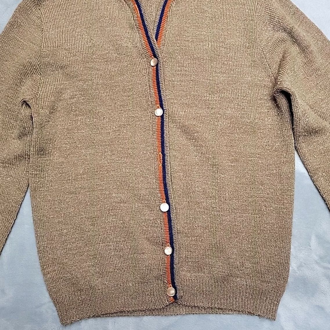 Vintage VTG Orlon Axrylic Sweater Womens S Brown Orange Blue Trim Button Cardigan READ Womens S Brown Orange Blue Trim Button Cardigan Size S / US 4 / IT 40 - 2 Thumbnail