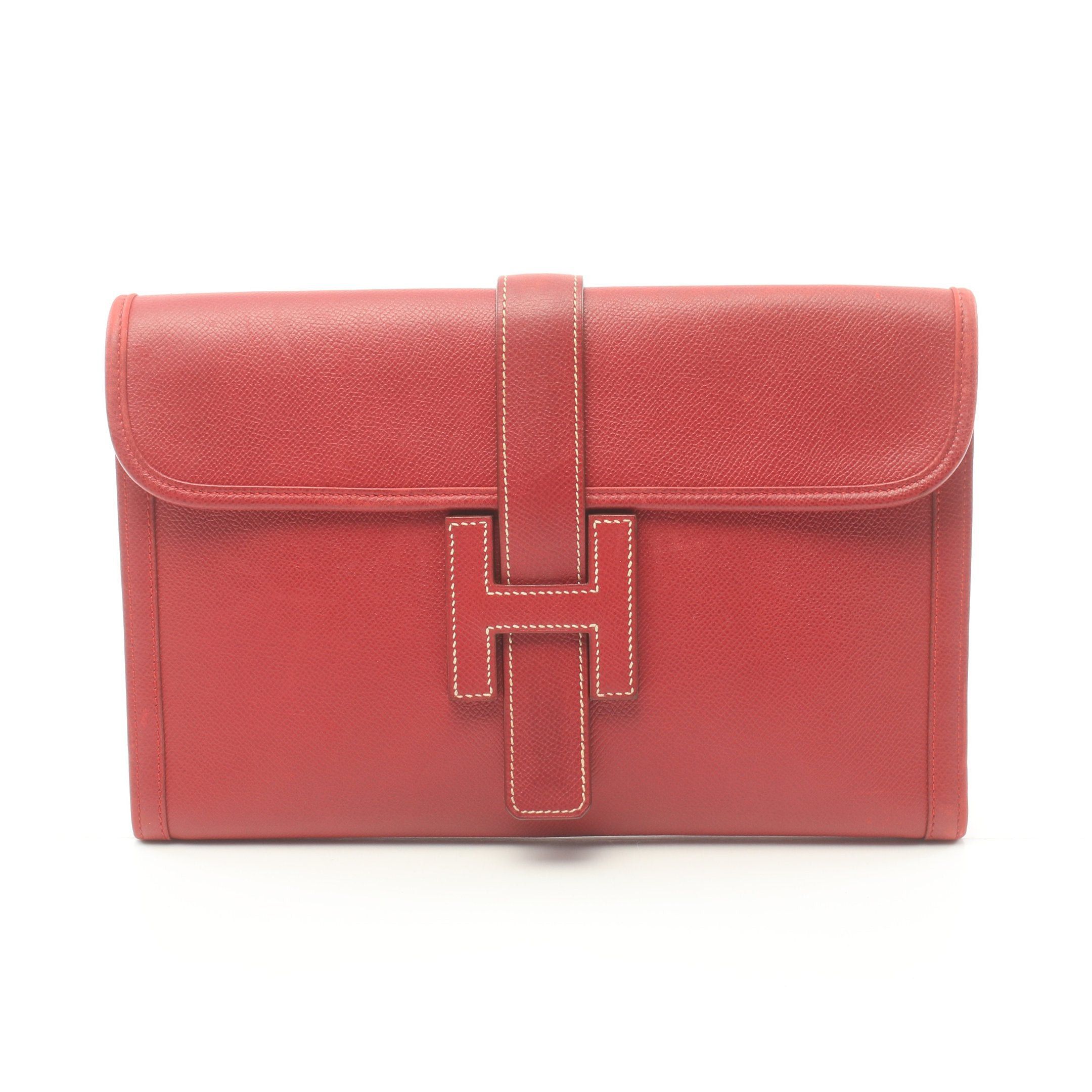 image of Hermes Jije Pm Rougewif Clutch Bag Courchevel Red ○X Stamp, Women's