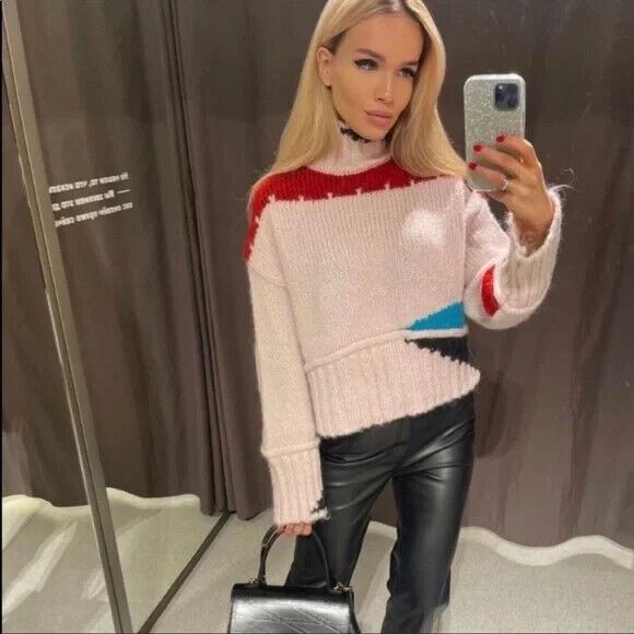Zara ZARA NEW WOMAN COLOR BLOCK HIGH NECK KNIT SWEATER REF. 5802/ Size M / US 6-8 / IT 42-44 - 5 Thumbnail