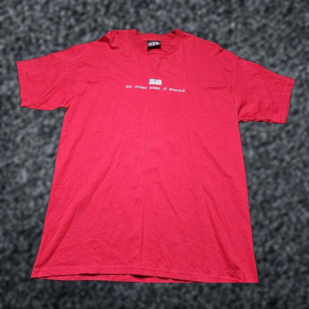 Vintage VINTAGE Old Varsity T-Shirt Mens L United States Of America Embroidered Red Cotton Short Sleeve Crew Neck 90s Flag Size US L / EU 52-54 / 3 - 1 Thumbnail