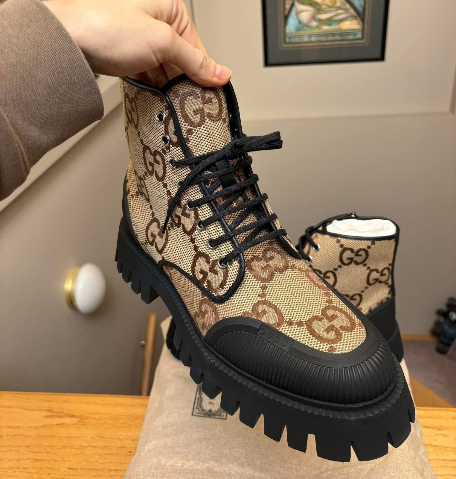 Gucci Gucci Jumbo GG Monogram Maxi Lace Military Boots Size US 11.5 / EU 44-45 - 6 Thumbnail