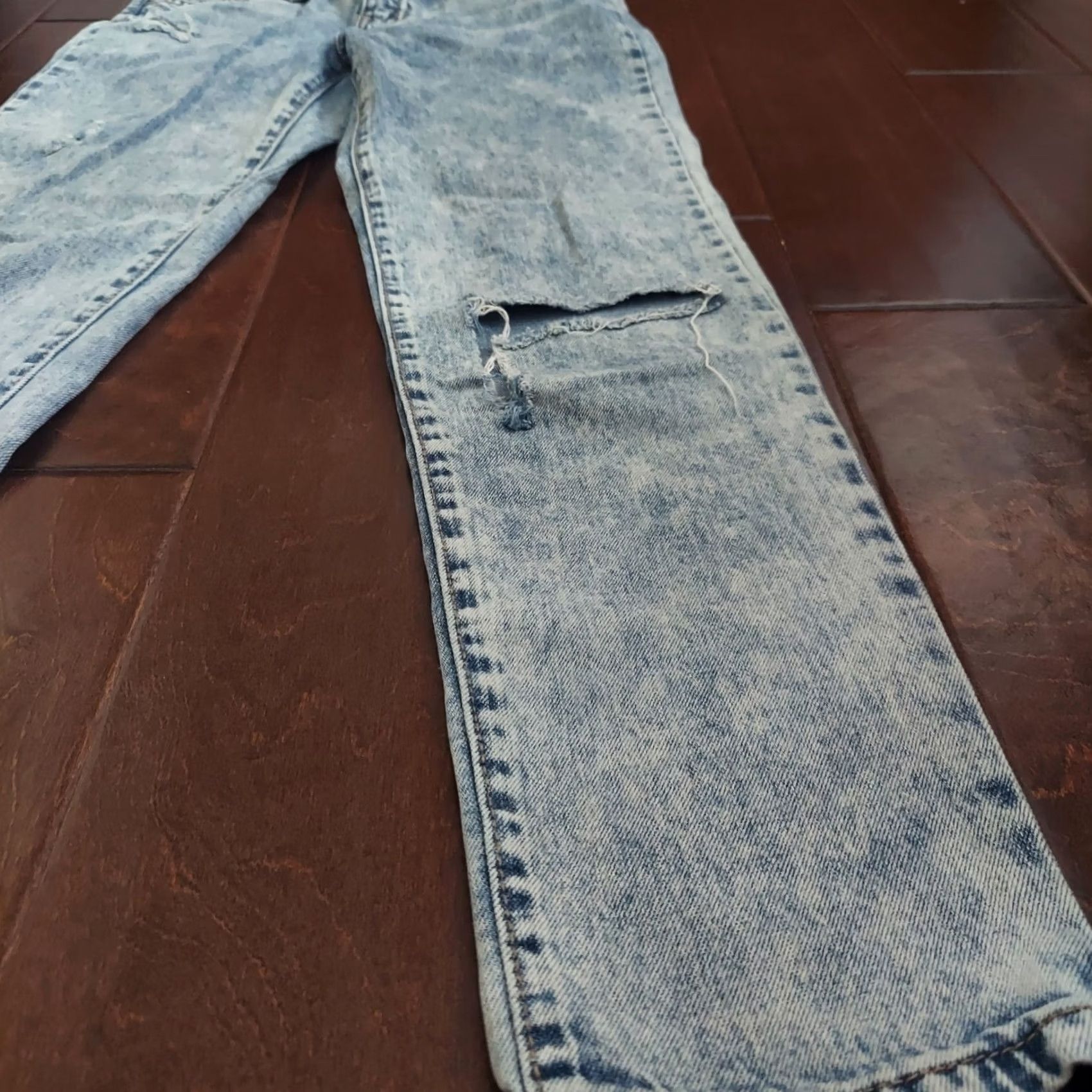 Rsq RSQ Women's Jeans Blue Acid Wash Distressed Girlfriend Straight 12 Regular Denim - Cotton Polyester Rayon Spandex, Solid, Color Blue, Size 12, Womens Size 34" / US 12 / IT 48 - 3 Thumbnail