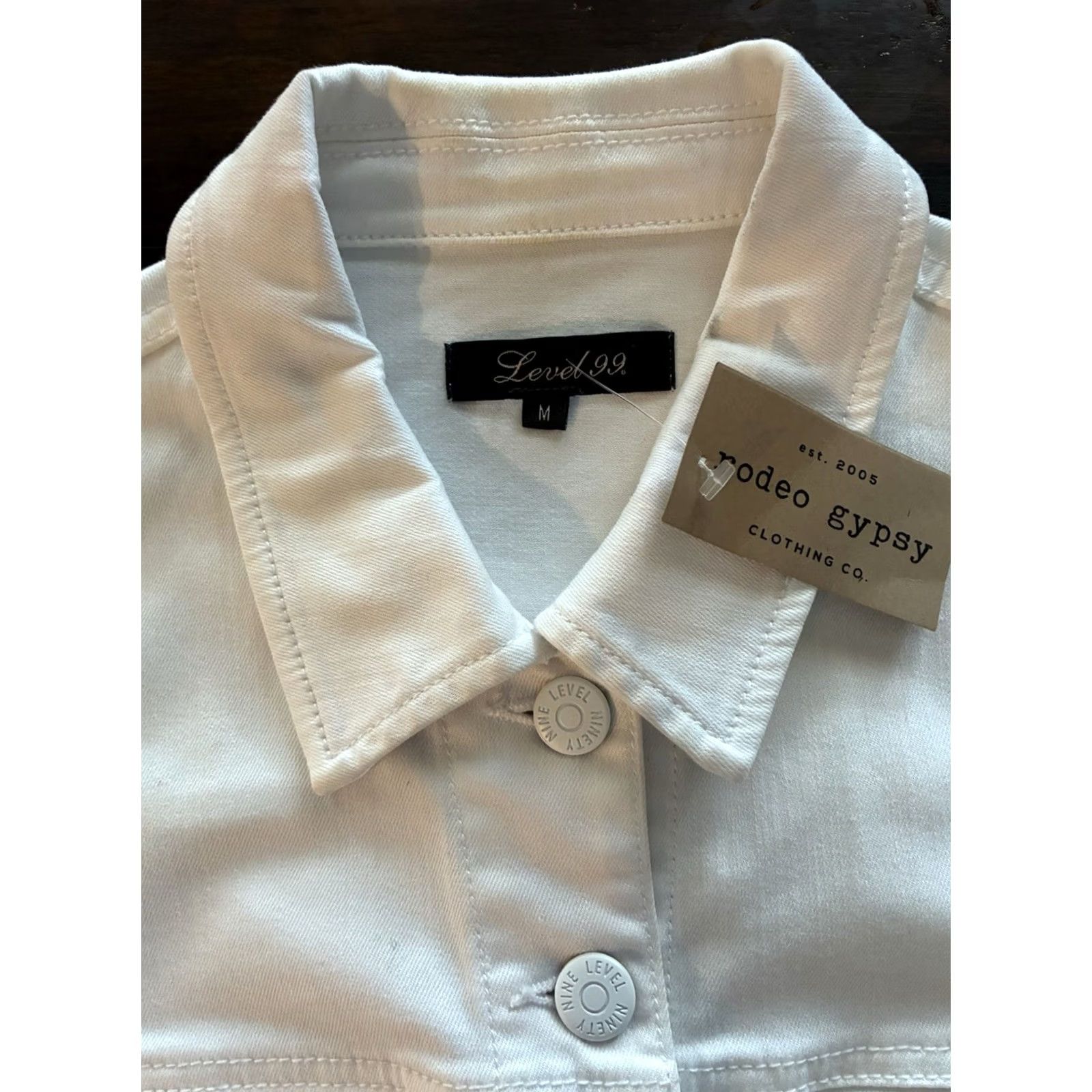 Denime VINTAGE Level 99 Denim Jacket Snap Front White Long Sleeve Womens Medium Size M / US 6-8 / IT 42-44 - 3 Thumbnail