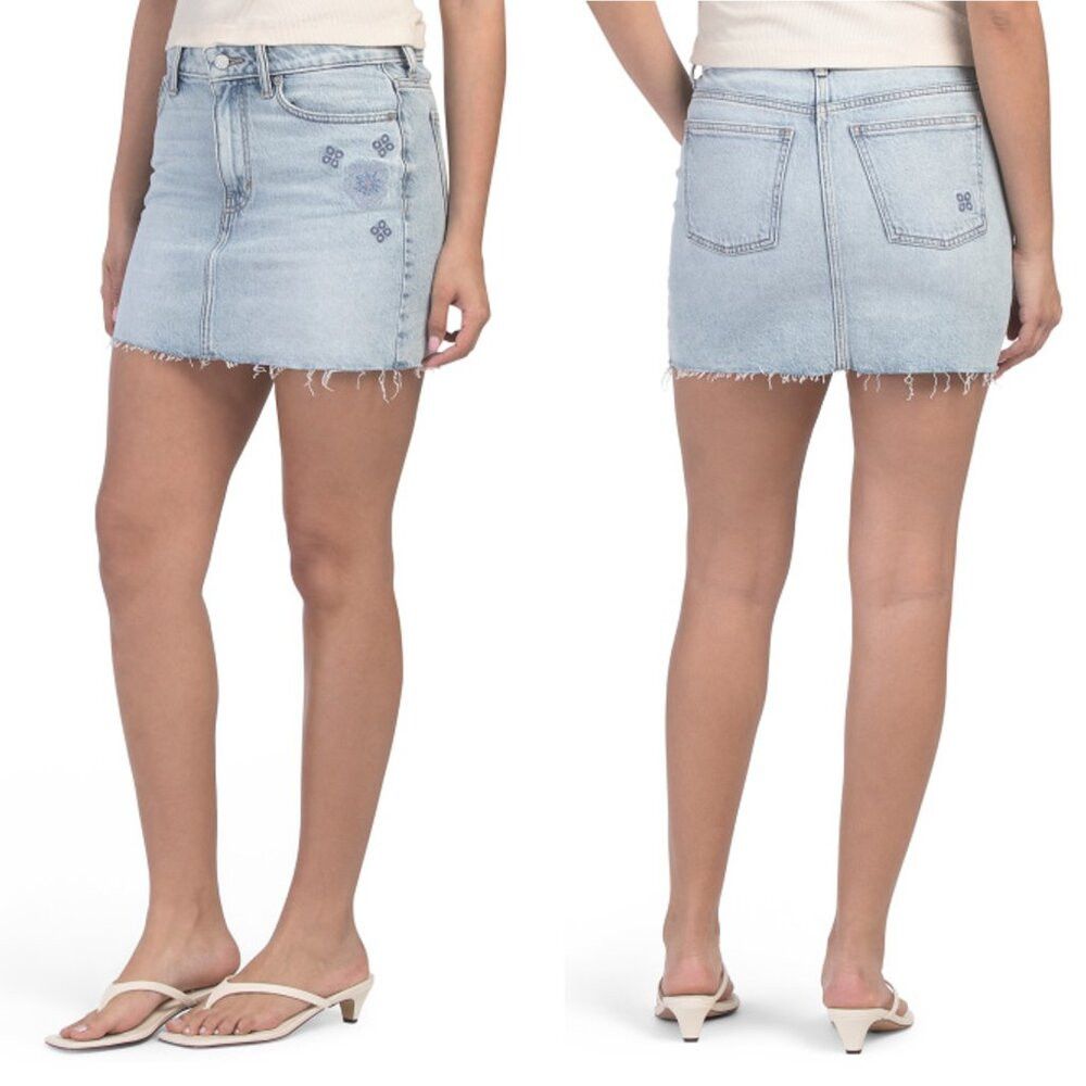 Lucky Brand NWT New LUCKY BRAND Mini Denim Skirt With Embroidered Detai Size 32" / US 10 / IT 46 - 1 Thumbnail