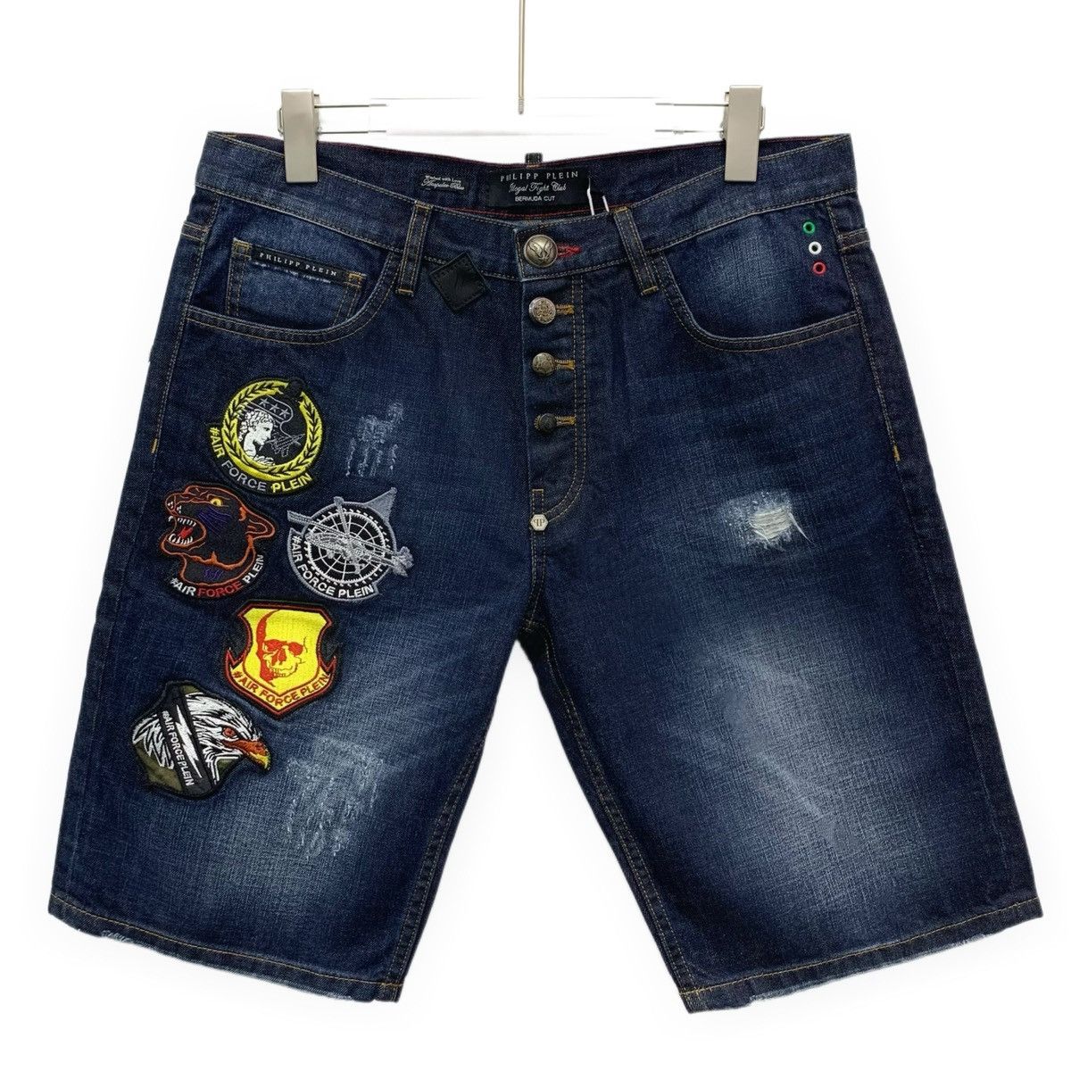 Philipp Plein Philipp Plein Blue Badge Cotton Denim Shorts K26WX Size US 32 / EU 48 - 1 Thumbnail