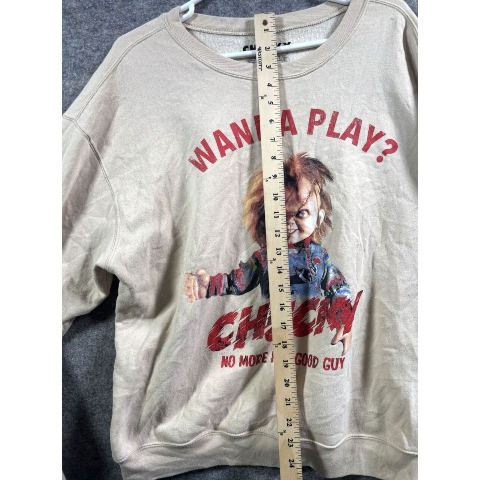 Vintage Chucky Women's Beige Horror Sweatshirt XL Pullover Crew Neck Embroidered Double-Sided Regular Size XL / US 12-14 / IT 48-50 - 5 Thumbnail