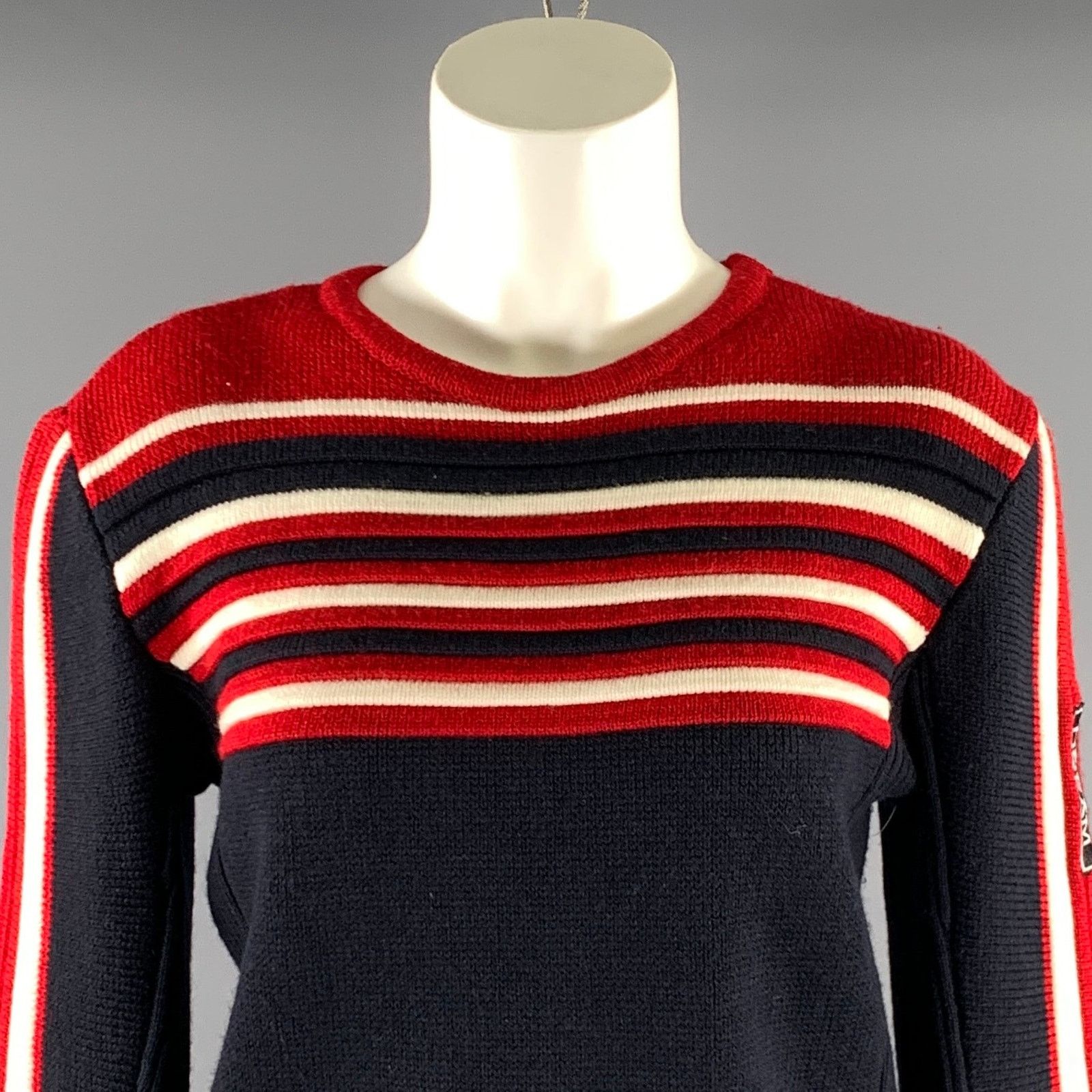 Maje MAJE Size S Navy Red Wool Blend Stripe Crew-Neck Sweater Size S / US 4 / IT 40 - 2 Thumbnail