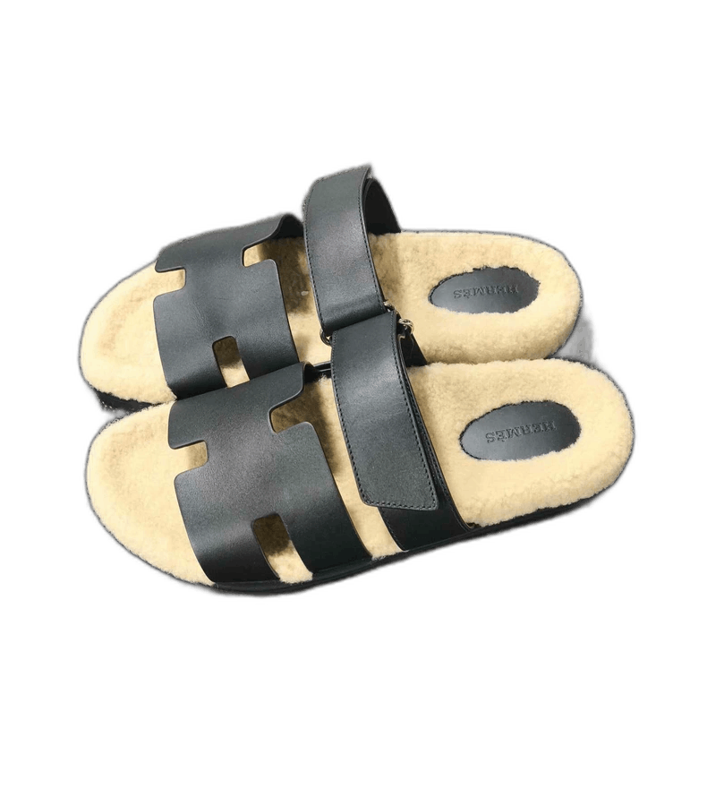 Hermes Black Chypre Teddy Fur Slides by Hermes-yf Size US 9 / EU 42 - 1 Thumbnail